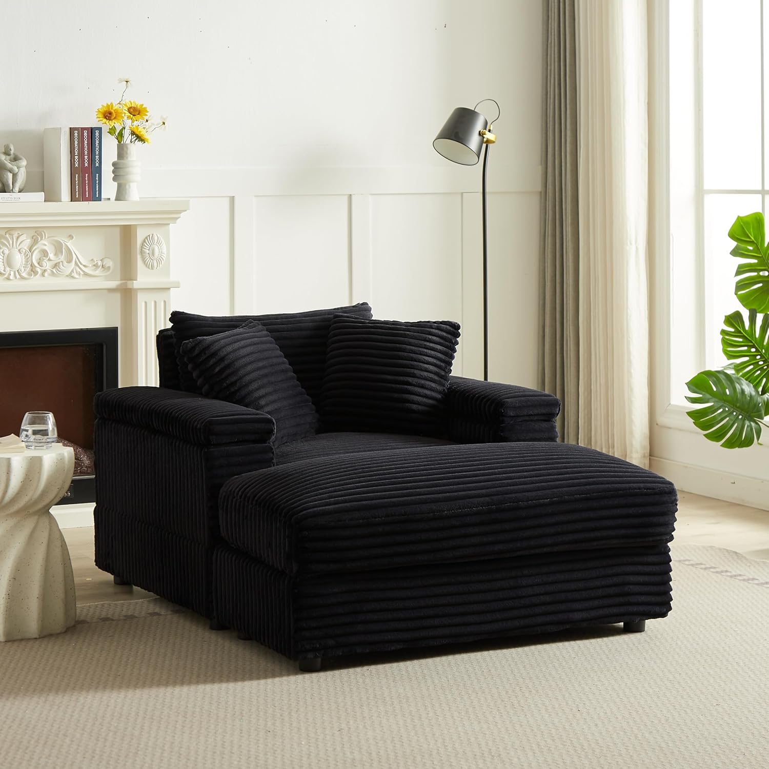 Williams Sonoma Eafurn Oversized Chaise Lounge Sofa Chair with Movable Ottoman, 43.3