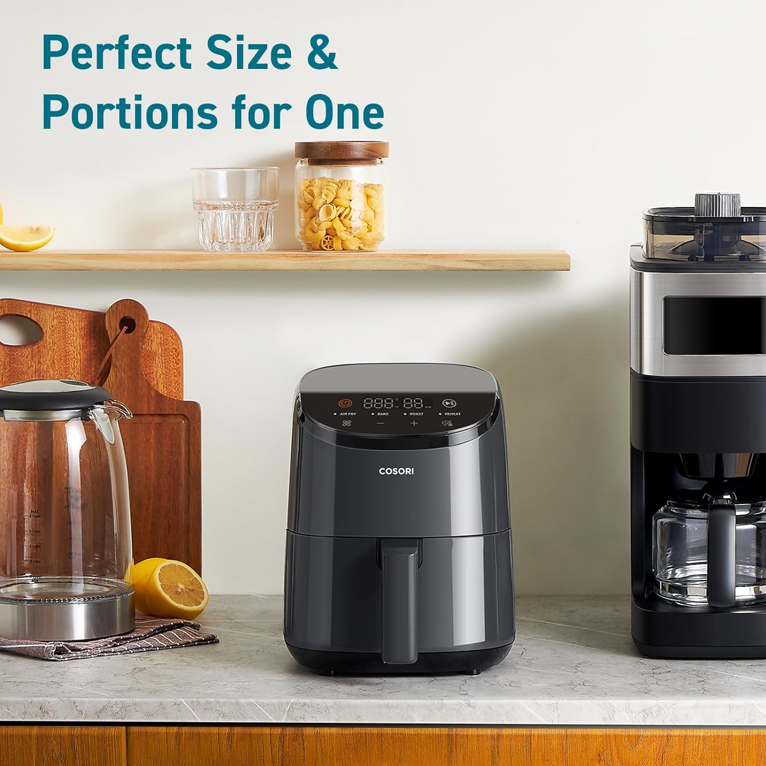 COSORI 2.1Qt Air Fryer, Small 4-in-1 Air Fryer Perfect for Simple Meals and Snack, Easy to Leftover Food to Crispy, 97% Less Oil, 30 In-App Recipes, Nonstick & Dishwasher Safe Basket