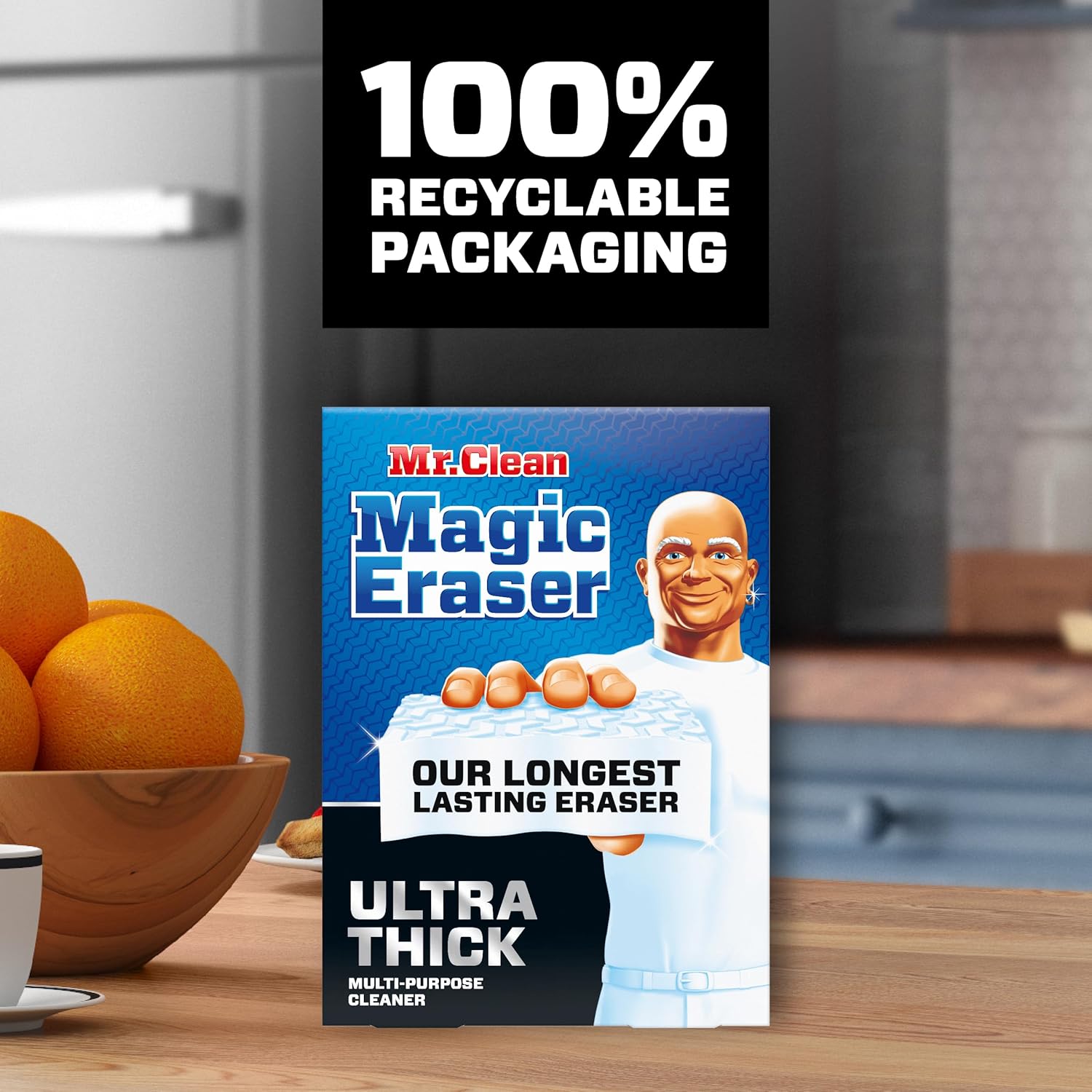 Mr. Clean Magic Eraser Ultra Thick Multi Purpose Cleaner, Magic Eraser Sponge Multi Surface Cleaner, 5ct