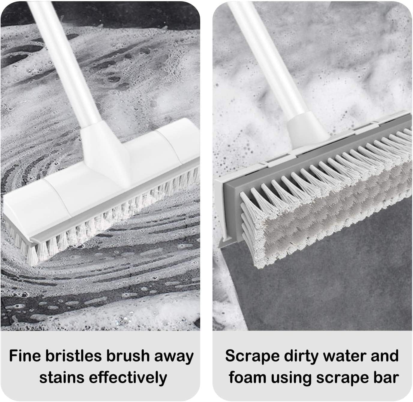 BOOMJOY Floor Scrub Brush with Long Handle, 2 in 1 Scrape and Brush, Stiff Bristles Floor Scrubber, Deck Brush for Cleaning Bathroom, Patio, Garage, Kitchen, Bath, Tile