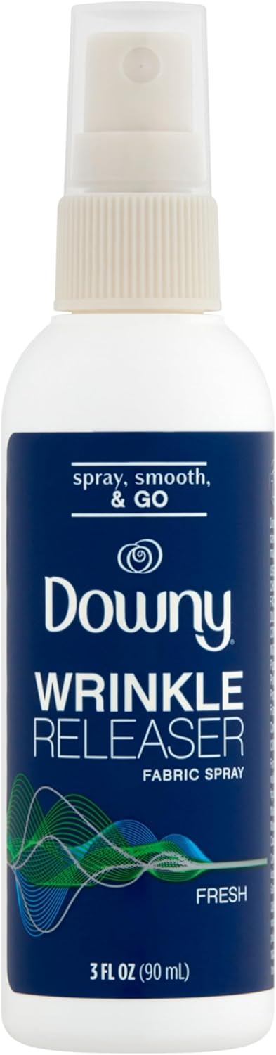 Downy Wrinkle Releaser Spray All In One Wrinkle Release Spray Travel Size, Odor Eliminator, Static Remover Fabric Refresher & Ironing Aid for Clothes 3 Fl Oz (Pack of 2), Crisp Linen Scent