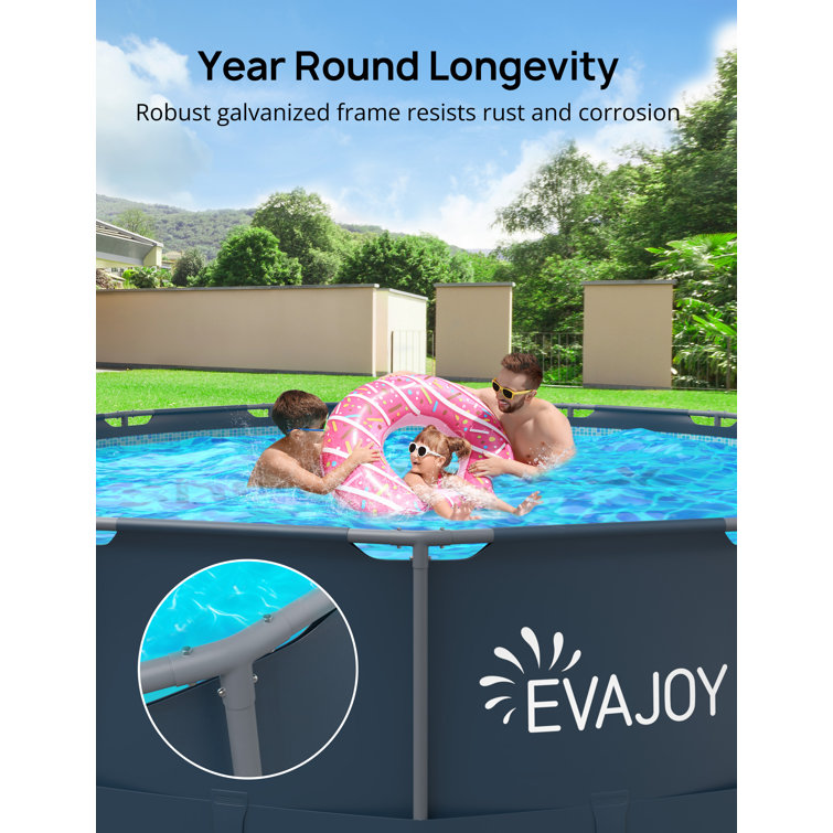 EVAJOY 16ft x 48in Metal Frame Swimming Pool Set, Round Above Ground Pool Set