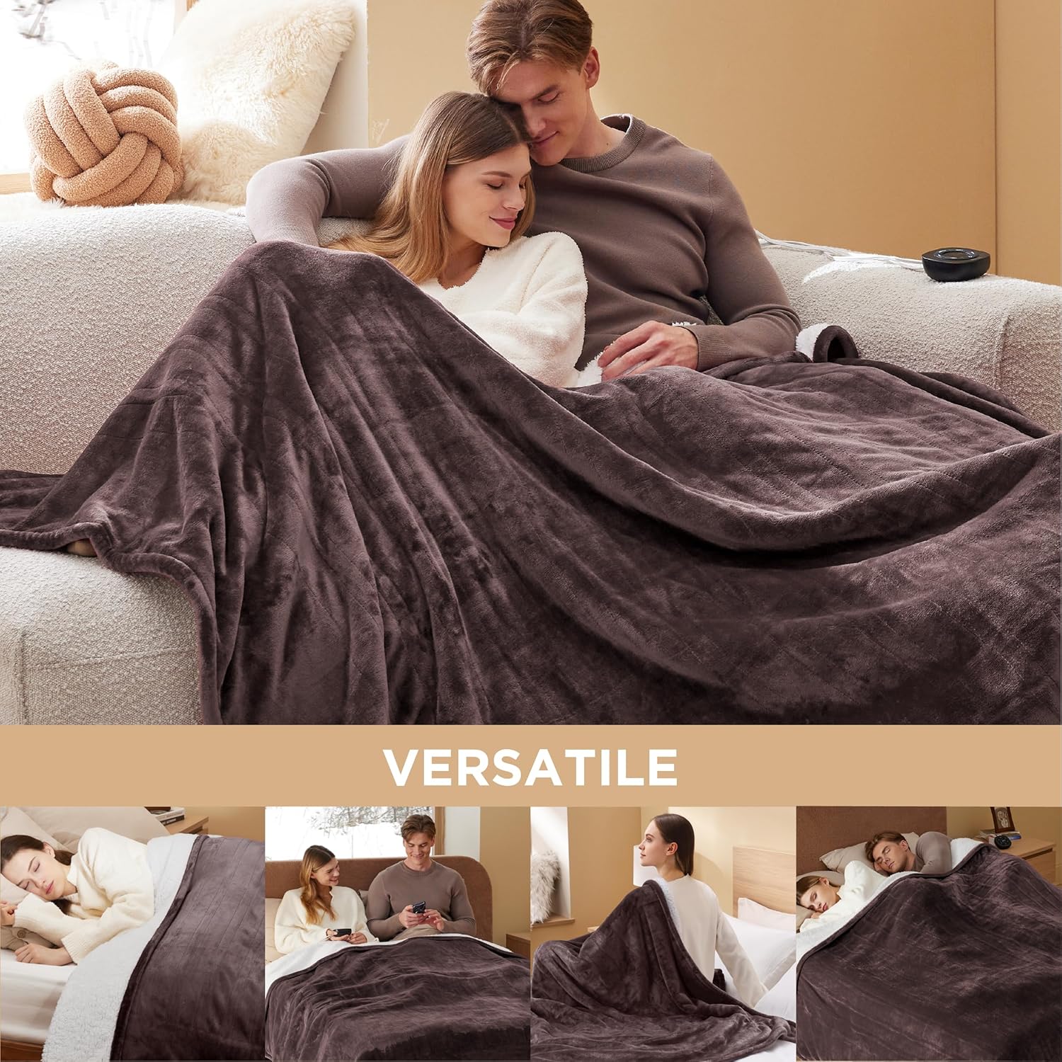 Bedsure Heated Blanket Electric Throw - Soft Flannel Electric Blanket, Heating Blanket with 4 Time Settings & 6 Heat Settings, Warm Blanket Gift for Grandma (50x60 inches, Grey)