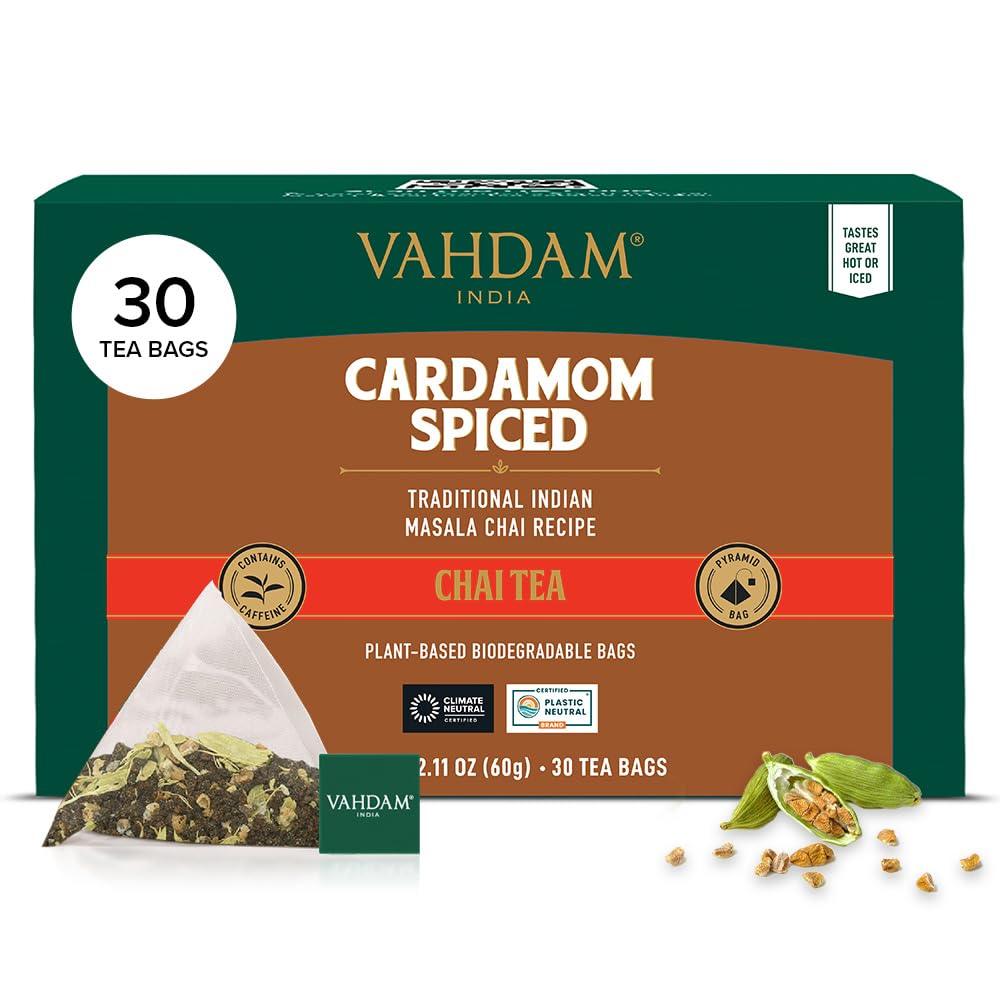 VAHDAM, Organic Turmeric Ginger Herbal Tea Bags (100 Pyramid Tea Bags) Caffeine Free, Non GMO, Gluten Free | 100% Pure Herbal Blend - Savory & Spicy | Plant-Based Tea Bags | Resealable Ziplock Pouch