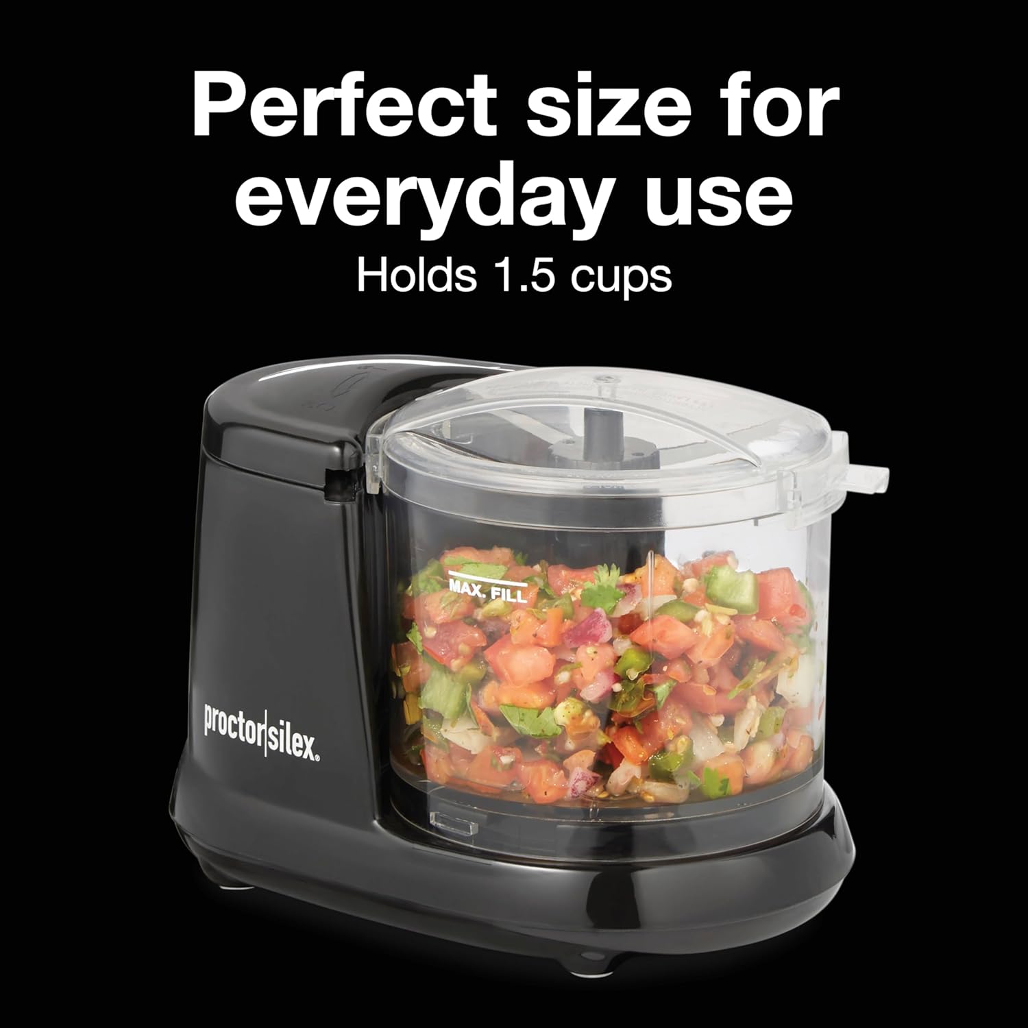 Proctor Silex Durable Electric Vegetable Chopper & Mini Food Processor for Chopping, Puree & Emulsify, 1.5 cups, Black