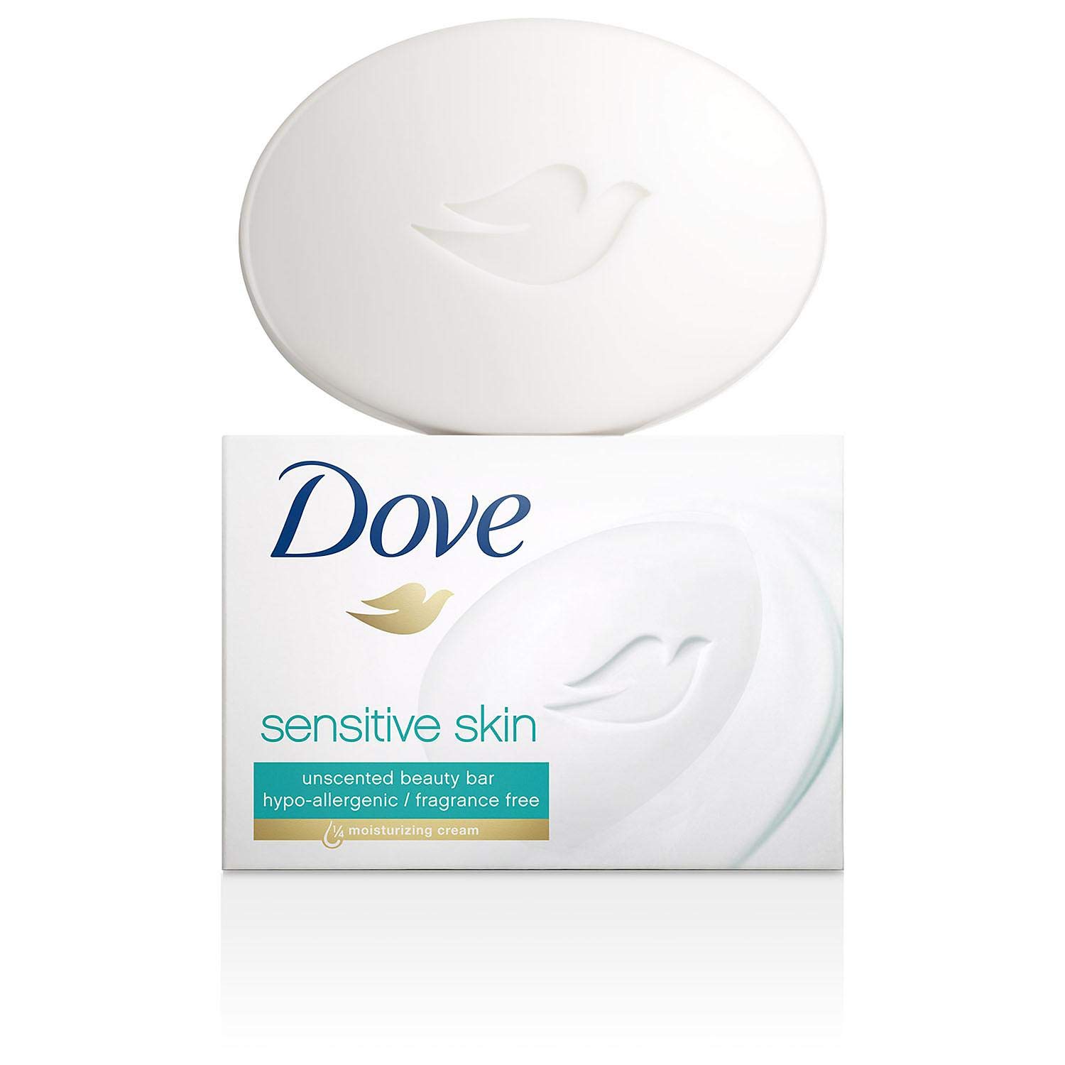 Dove Beauty Bar Soap Sensitive, 8 Bars for Sensitive Skin, Fragrance Free and Hypoallergenic 3.75 oz