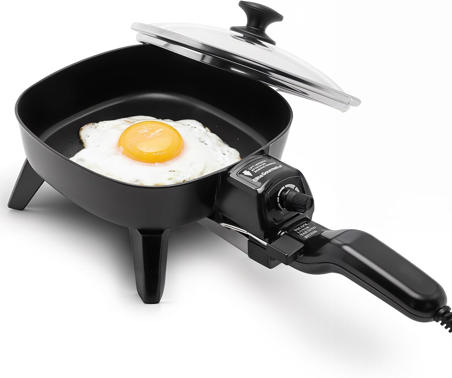 Elite Gourmet EFS-400 Personal Stir Fry Griddle Pan, Rapid Heat Up, 600 Watts Non-stick Electric Skillet with Tempered Glass Lid, Size 7
