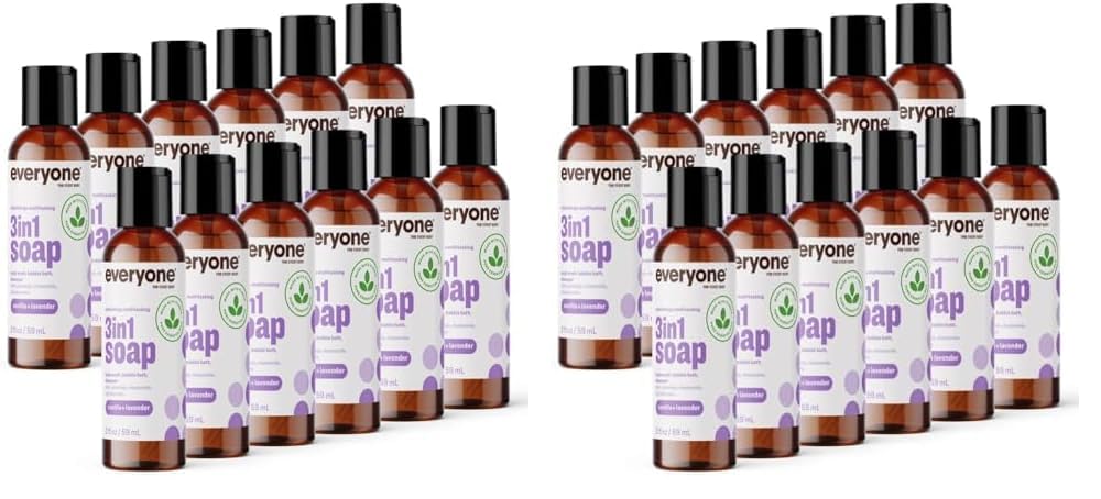 Everyone 3-in-1 Soap, Body Wash, Bubble Bath, Shampoo, 32 Ounce (Pack of 2), Lavender and Aloe, Coconut Cleanser with Organic Plant Extracts and Pure Essential Oils (Packaging May Vary)