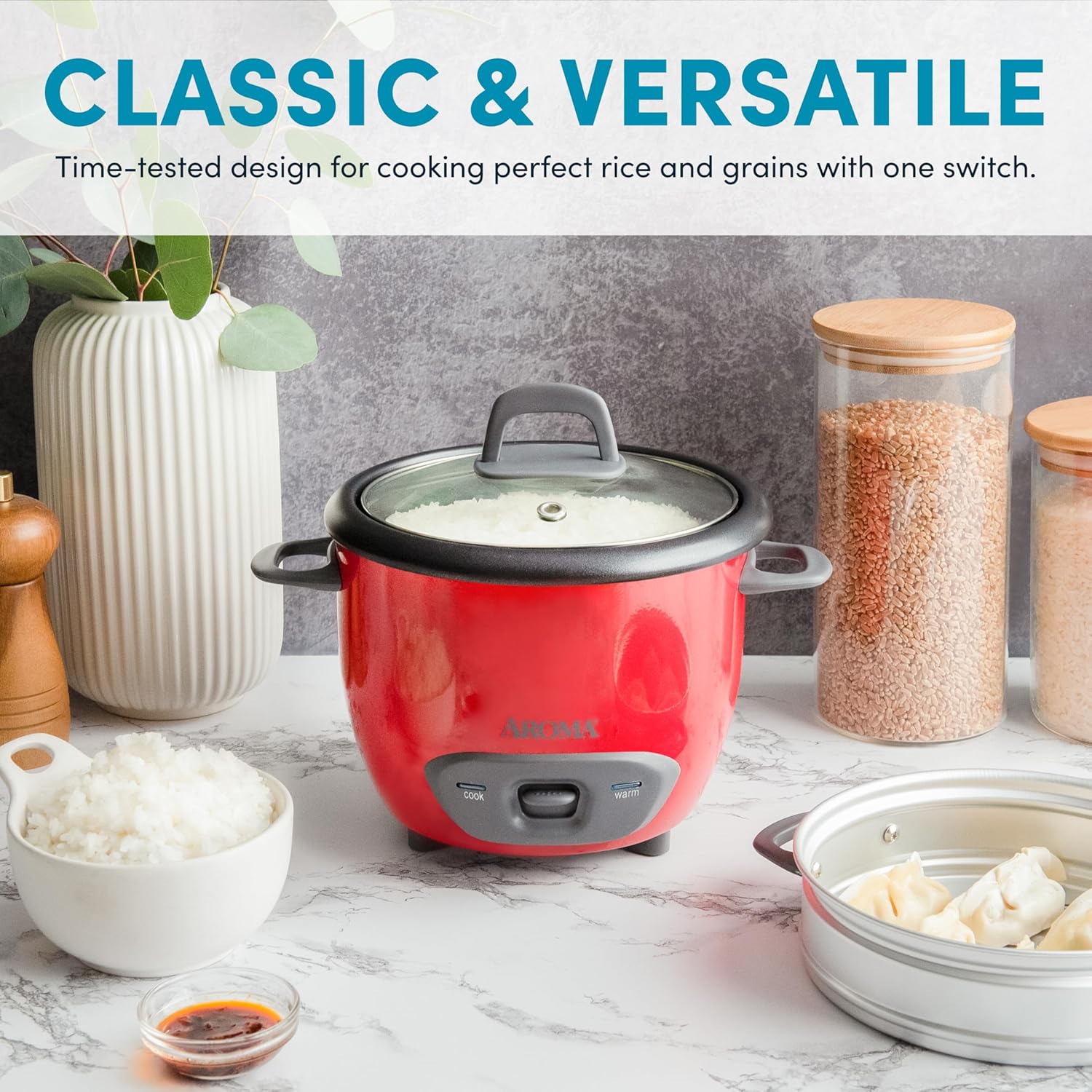 Aroma Housewares 6-Cup (Cooked) (3-Cup Uncooked) Pot Style Rice Cooker and Food Steamer (ARC-743-1NG), White