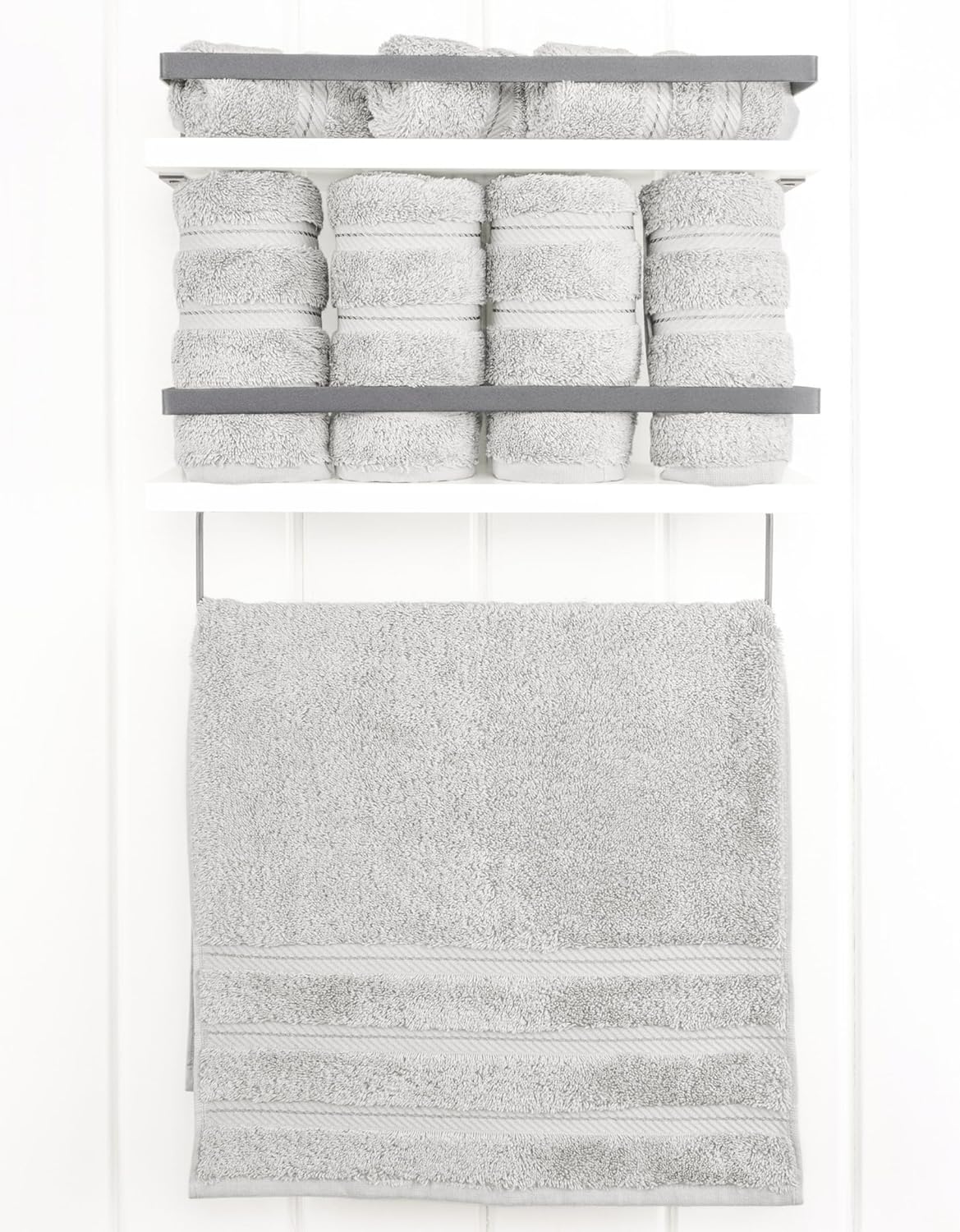 American Soft Linen Luxury 6 Piece Towel Set, 2 Bath Towels 2 Hand Towels 2 Washcloths, 100% Cotton Turkish Towels for Bathroom, Light Grey Towel Sets