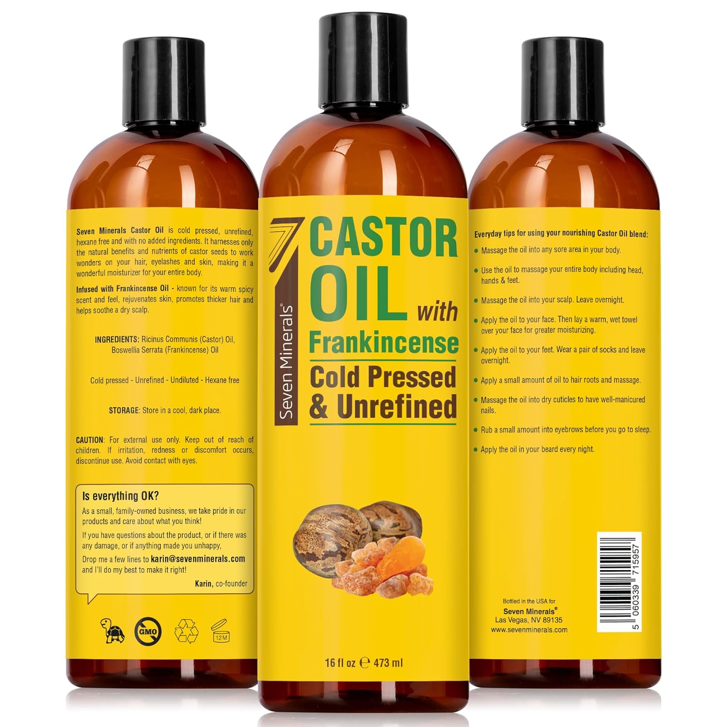 Pure Cold Pressed Castor Oil - Big 32 fl oz Bottle - Unrefined & Hexane Free - 100% Pure Castor Oil for Hair Growth, Thicker Eyelashes & Eyebrows, Dry Skin, Healing, Hair Care, Joint and Muscle Pain