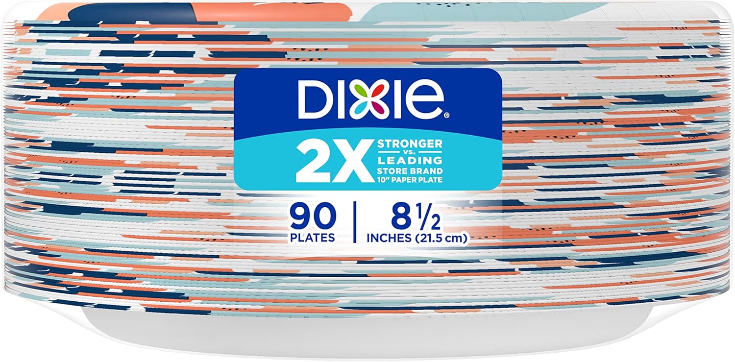 Dixie Medium Paper Plates, 8.5 Inch, 90 Count, 2X Stronger*, Microwave-Safe, Soak-Proof, Cut Resistant, Disposable Plates For Everyday Breakfast, Lunch, & Dinner Meals