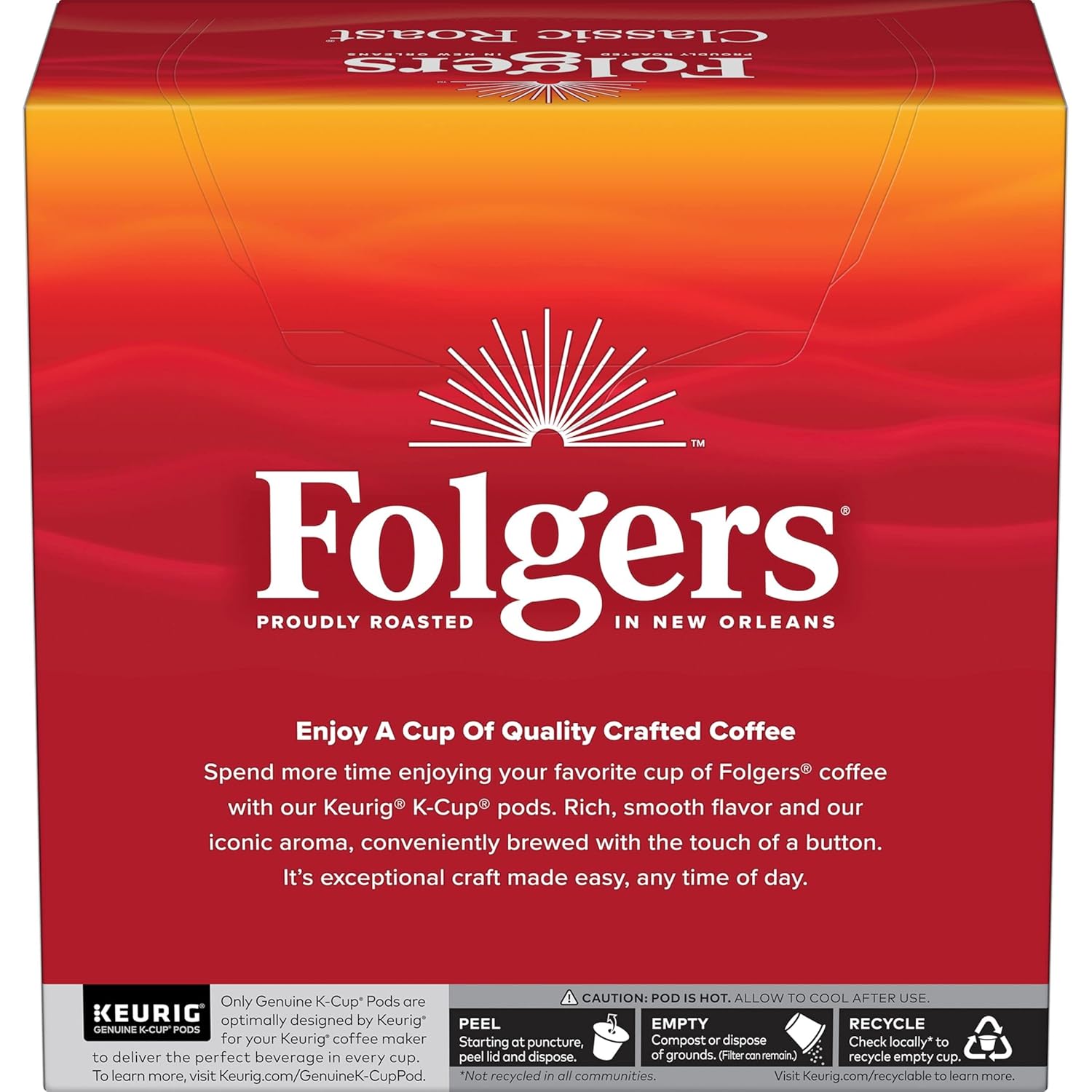 Folgers Classic Roast Medium Roast Coffee, 72 Keurig K-Cup Pods