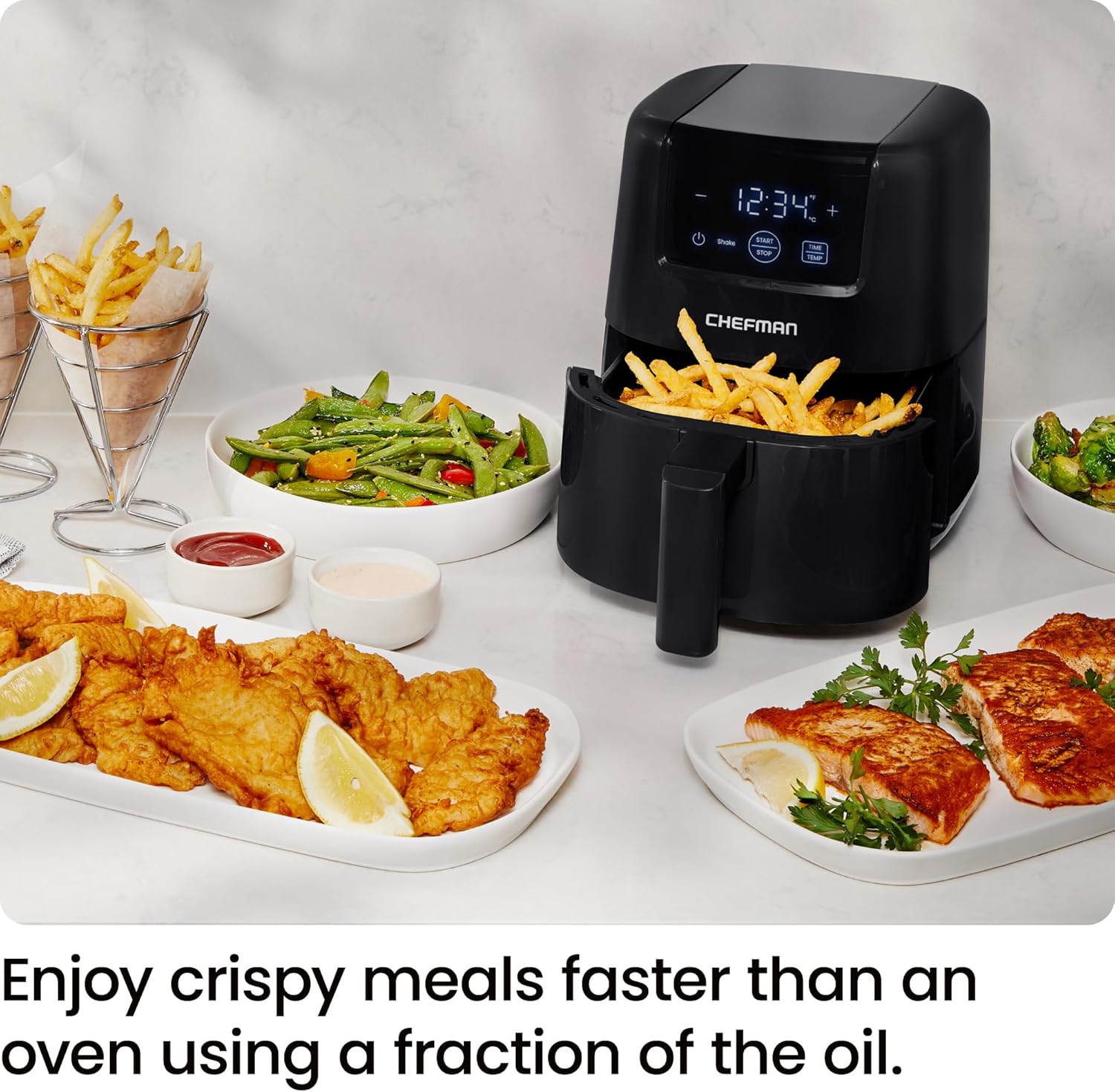 CHEFMAN 2 Qt Mini Air Fryer – Digital Space-Saving Compact Air Fryer with Nonstick and Dishwasher Safe Basket, Quick & Easy Meals in Minutes, Features Digital Timer and Shake Reminder – Grey