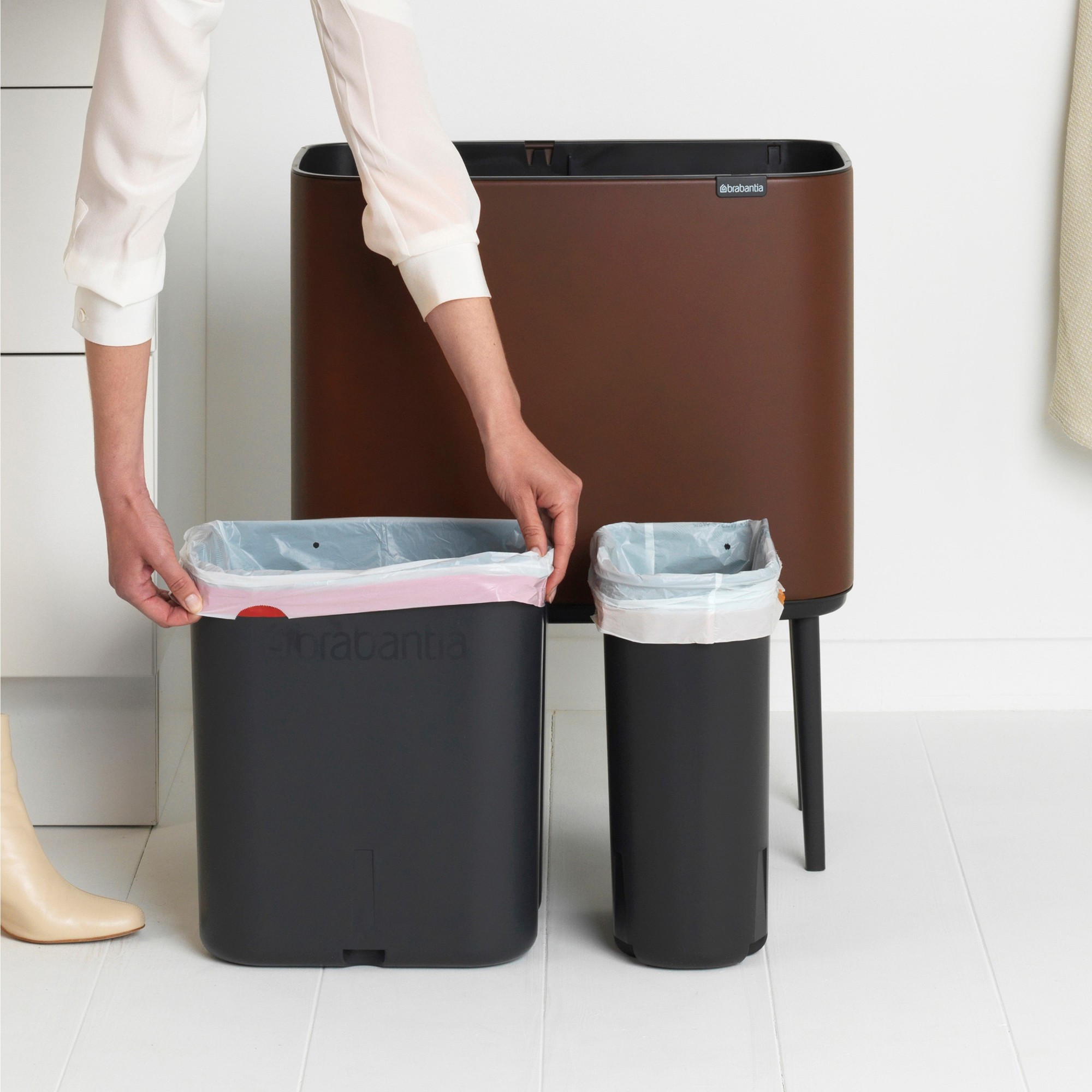 Brabantia Bo Touch Top Dual Compartment Recycling Trash Can, 3 + 6 Gallon