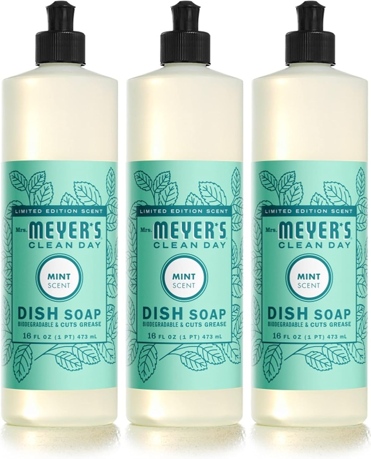 MRS. MEYER'S CLEAN DAY Liquid Dish Soap, Biodegradable Formula, Basil, 16 fl. oz - Pack of 3