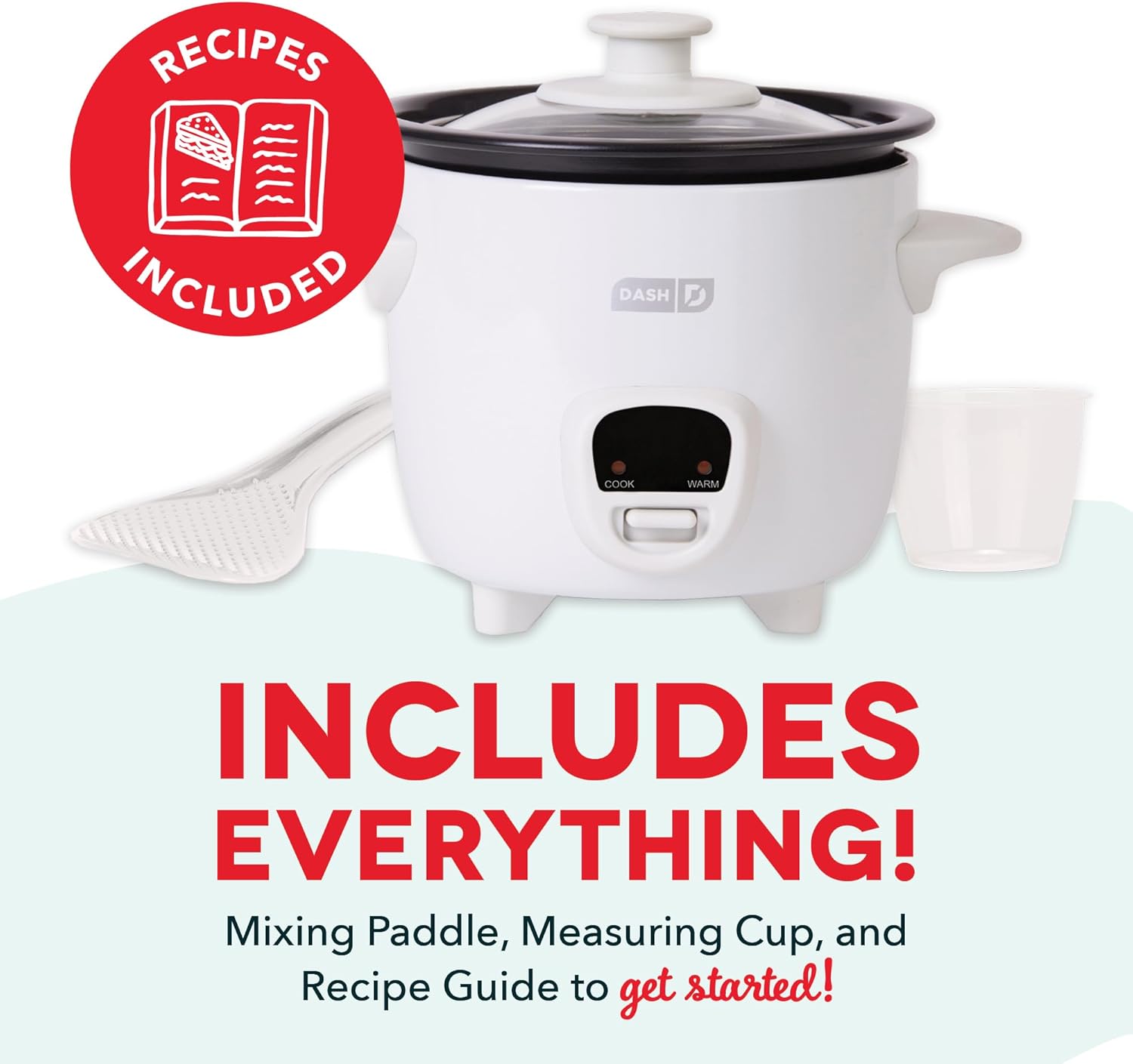 DASH Mini Rice Cooker Steamer with Removable Nonstick Pot, Keep Warm Function & Recipe Guide, .5 Quart, for Soups, Stews, Grains & Oatmeal - Aqua