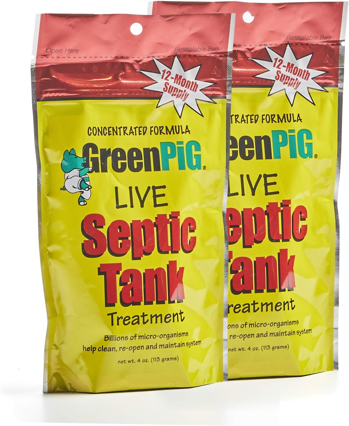 Green Pig 52 Live Septic Tank Treatment Ultimate Solution in Preventing Expensive Backups, Clogs, or Drain Field Failures with 4-Easy Drop-in and Flush, 1-Year Supply- 4 Packets, 4 Count