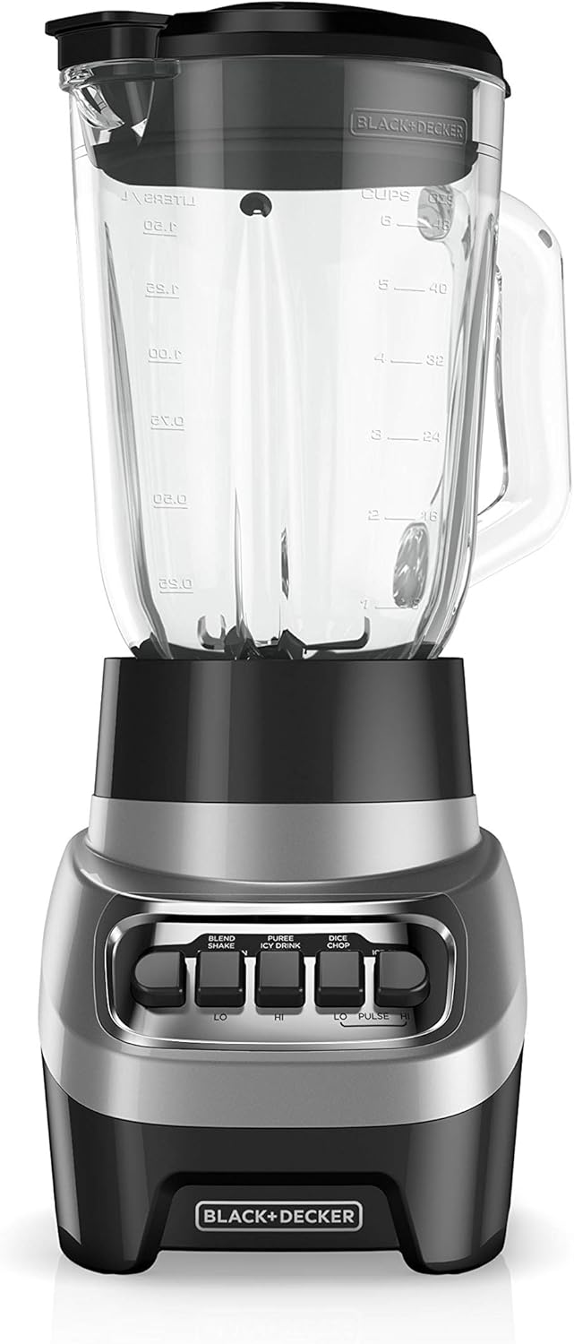 BLACK+DECKER PowerCrush Countertop Blender, BL1230SG, 6-Cup Glass Jar, 4 Speed Settings, Dishwasher Safe, 700W Motor