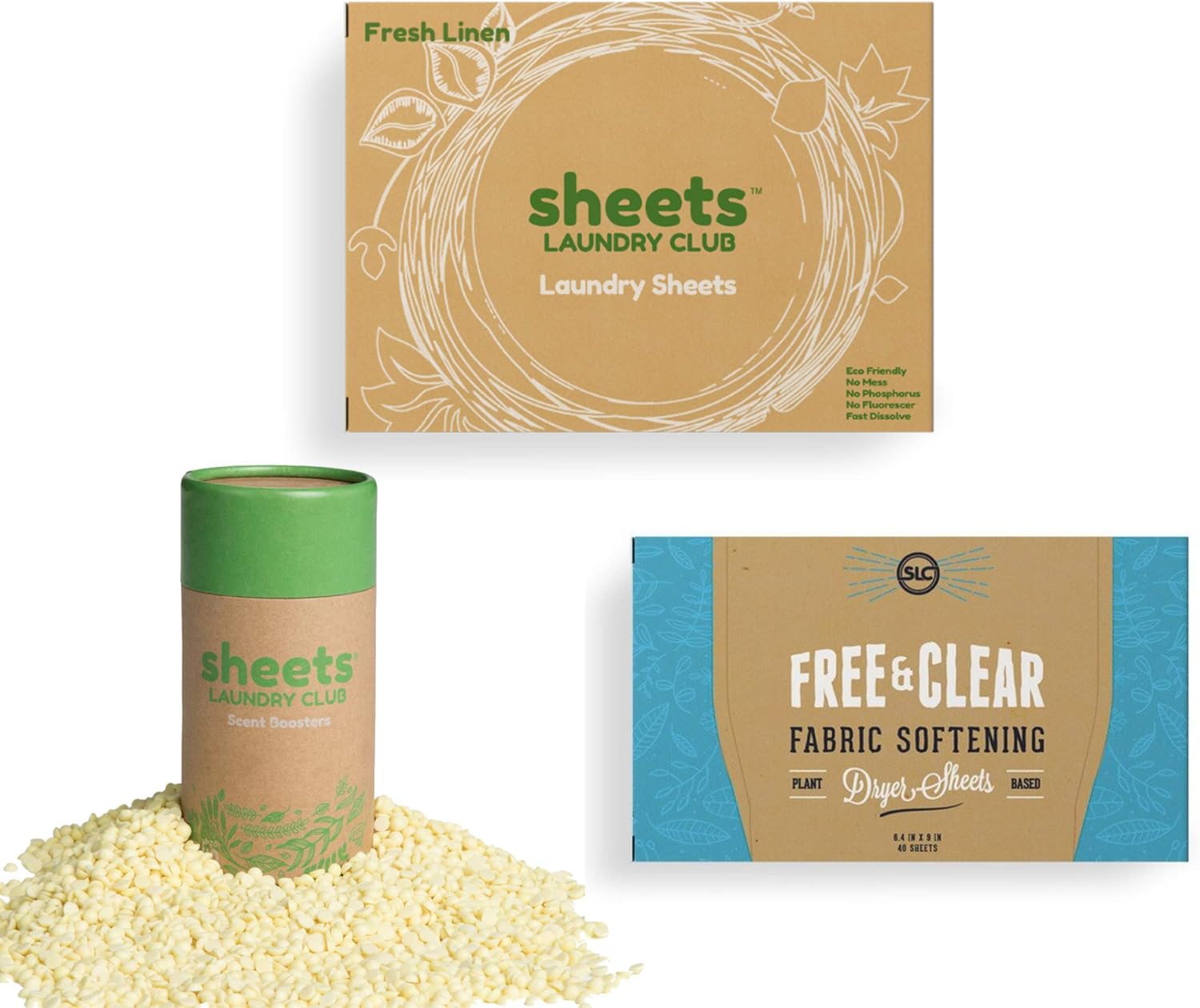 Sheets Laundry Club - 50 Fresh Linen(up to 100 loads) Laundry Detergent Sheets - 40 Lavender Dryer Sheets, 8oz Lavender Scent Booster Tube. Good for the earth and a breeze to use. Hypoallergenic