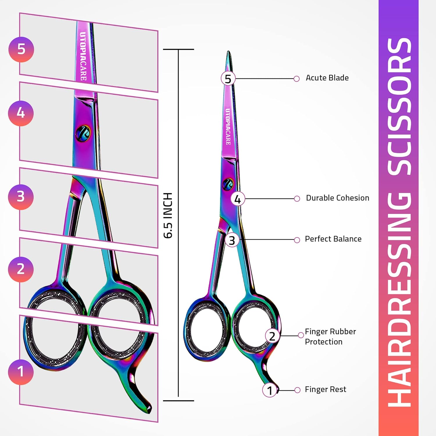 Utopia Care Hair Cutting and Hairdressing Scissors 6.5 Inch, Premium Stainless Steel shears with smooth Razor & Sharp Edge Blades, for Salons, Men & Women, Kids, Adults, & Pets - Silver