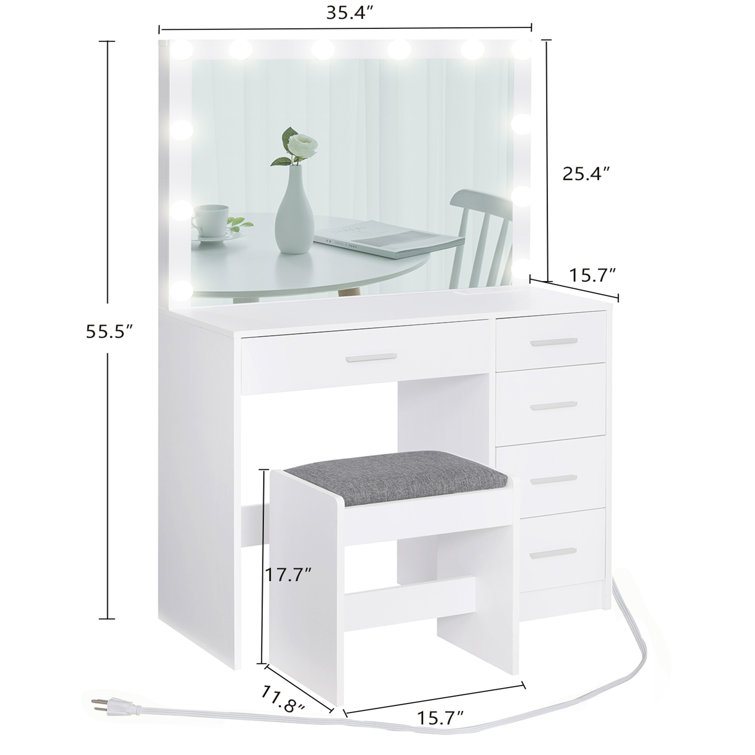 Jaq Vanity with Lights and Stool