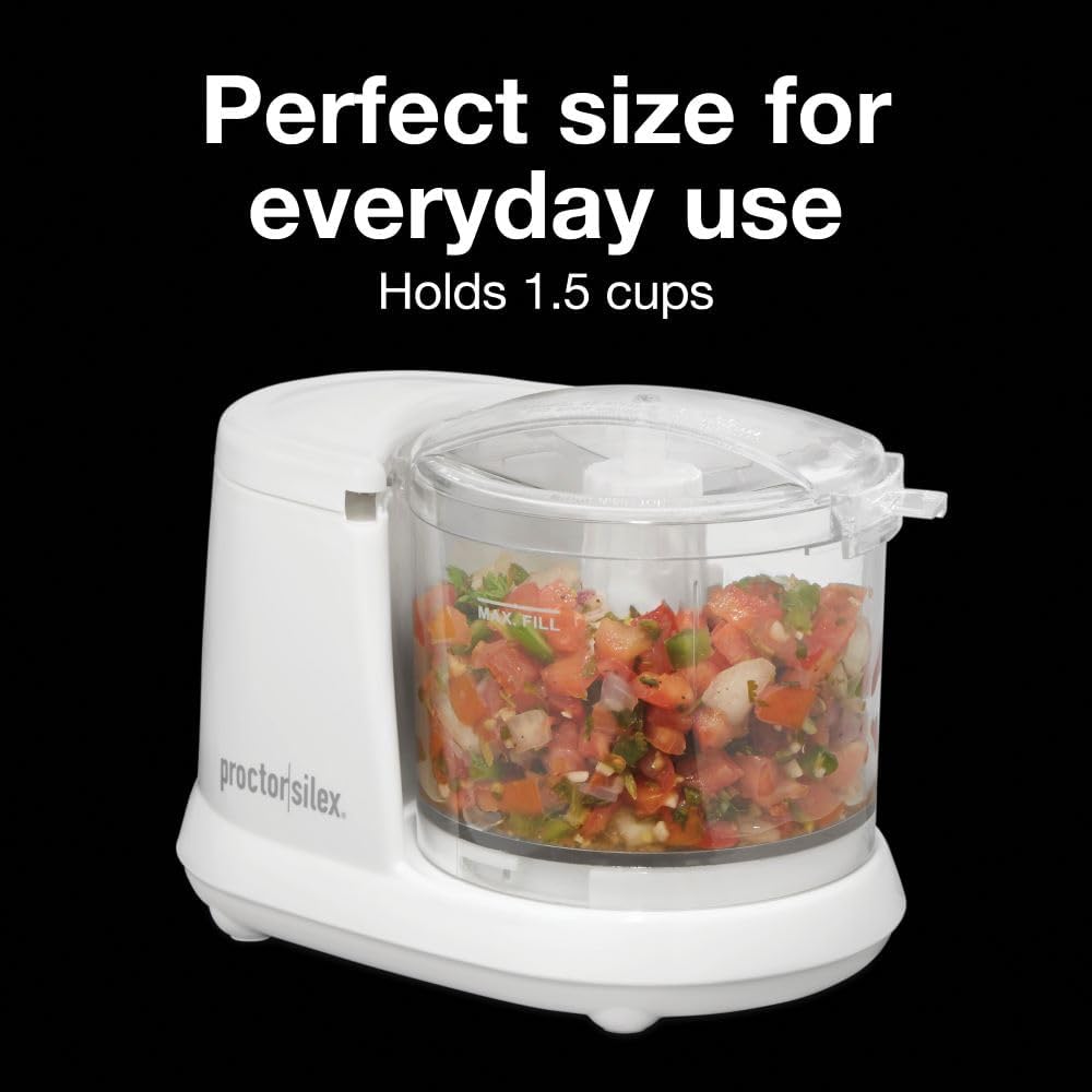 Proctor Silex Durable Electric Vegetable Chopper & Mini Food Processor for Chopping, Puree & Emulsify, 1.5 cups, Black