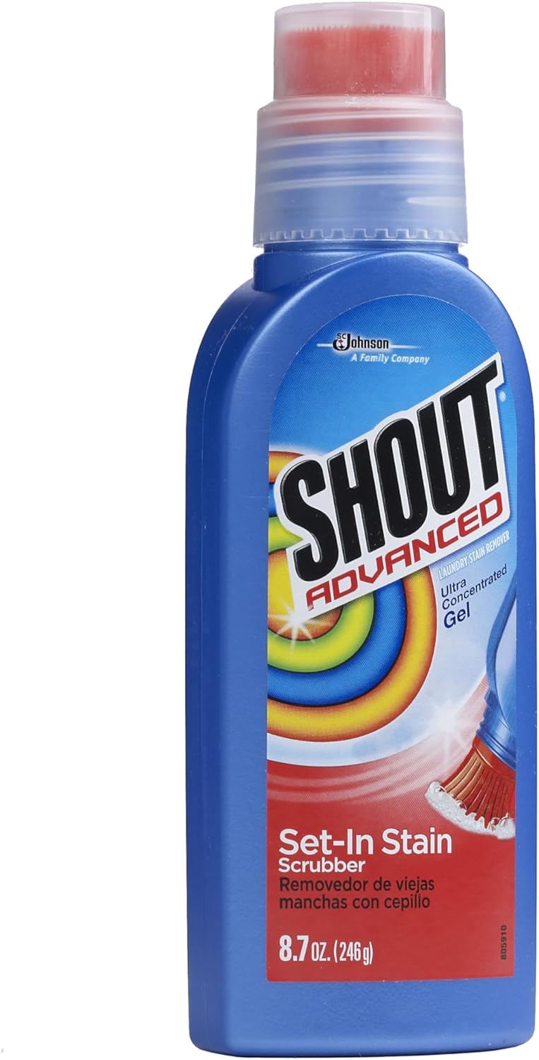 Shout Advanced Stain Remover Brush, Ultra Concentrated Gel with Built-In Scrubber Brush for Deep Set-In Stains, 8.7Oz