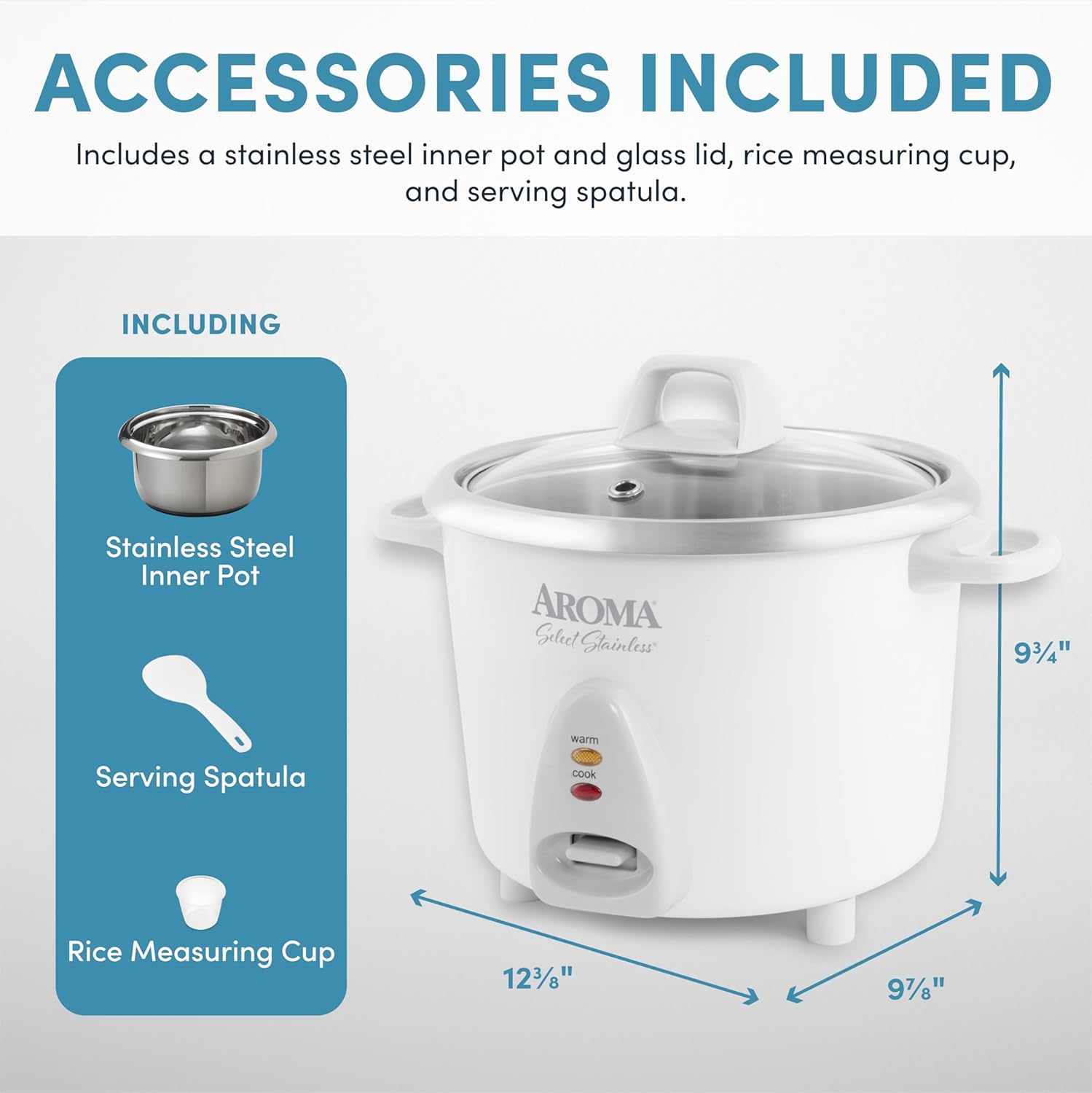 AROMA® 6-Cup(cooked) / 1.3Qt. Select Stainless™ Rice Cooker, Stainless Steel Inner Pot (ARC-753SG)