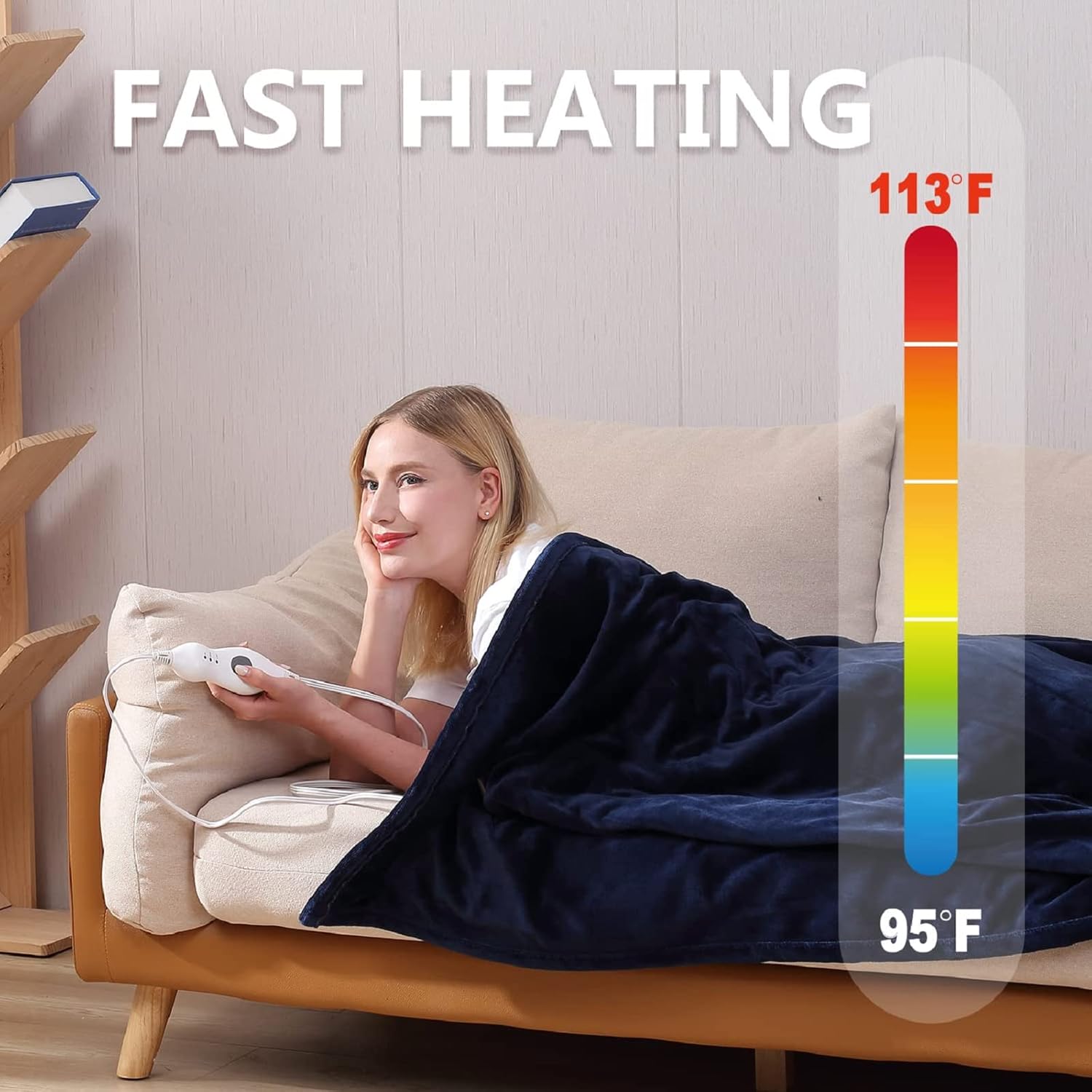 Tefici Electric Heated Blanket Throw, Super Cozy Soft 2-Layer Flannel 50