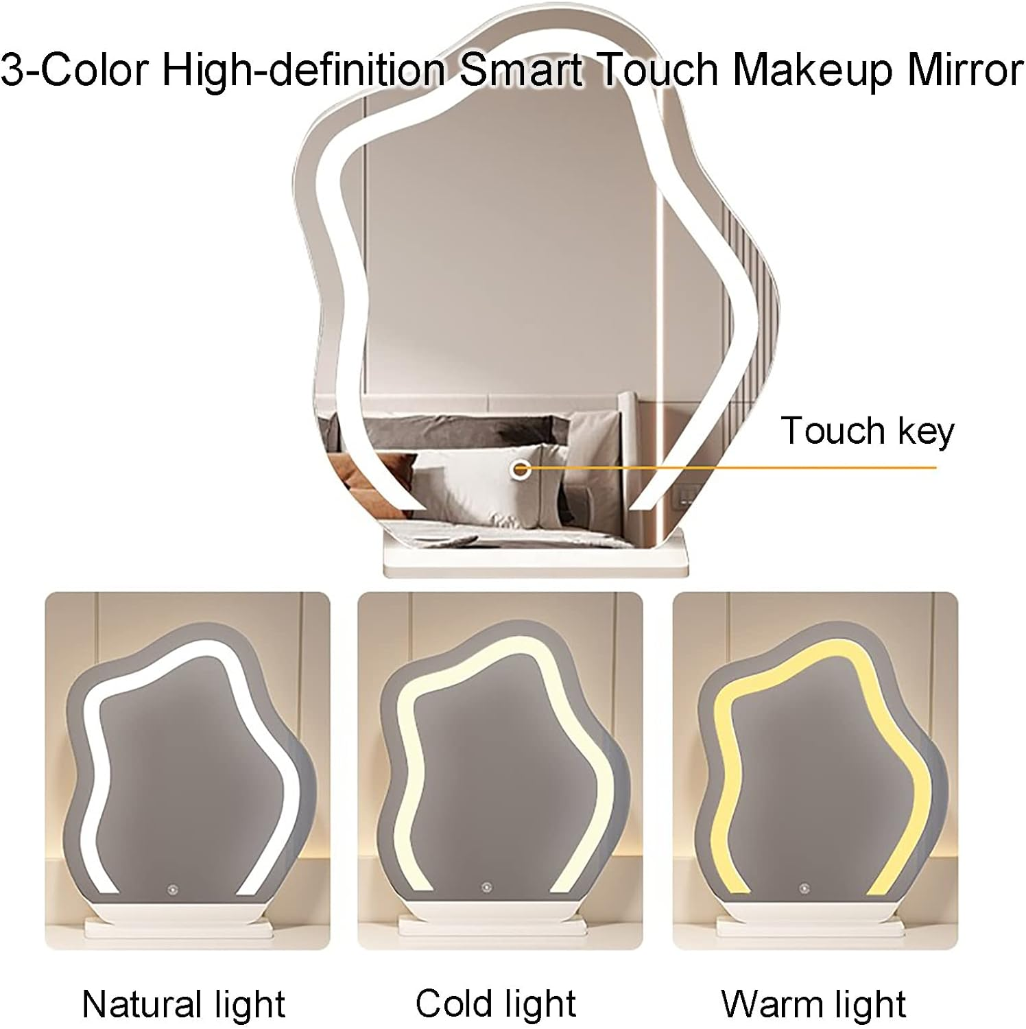 Make-up Set with Charging Station, Makeup Mirror, Large Dressing Table with 3-Colour Adjustable Touch Light, Bluetooth Speaker, Padded Stool for Women and Girls