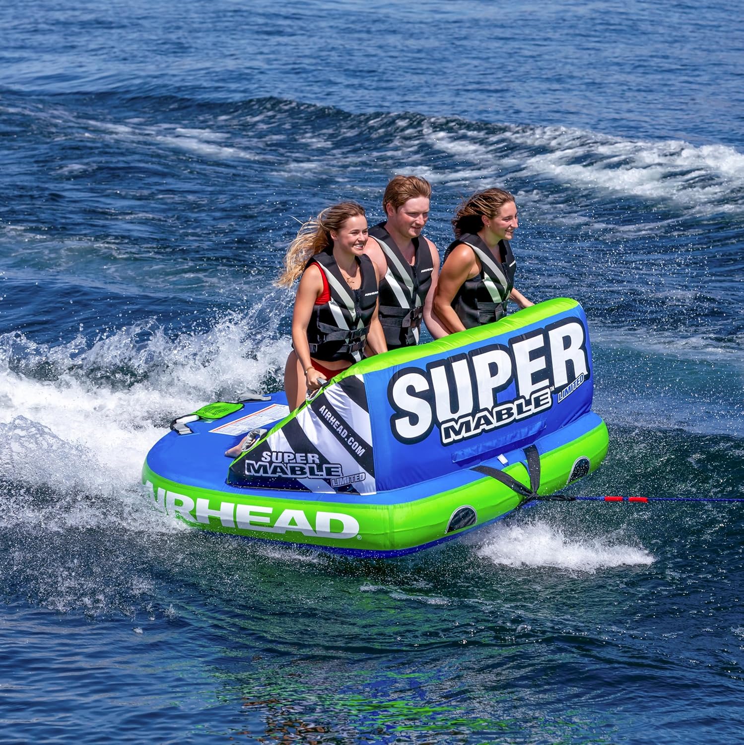 Airhead Mable Inflatable Towable Tube, 1-4 Rider Models, Dual Tow Points, Full Nylon Cover, EVA Foam Pads, Patented Speed Valve, Boat Tubes and Towables