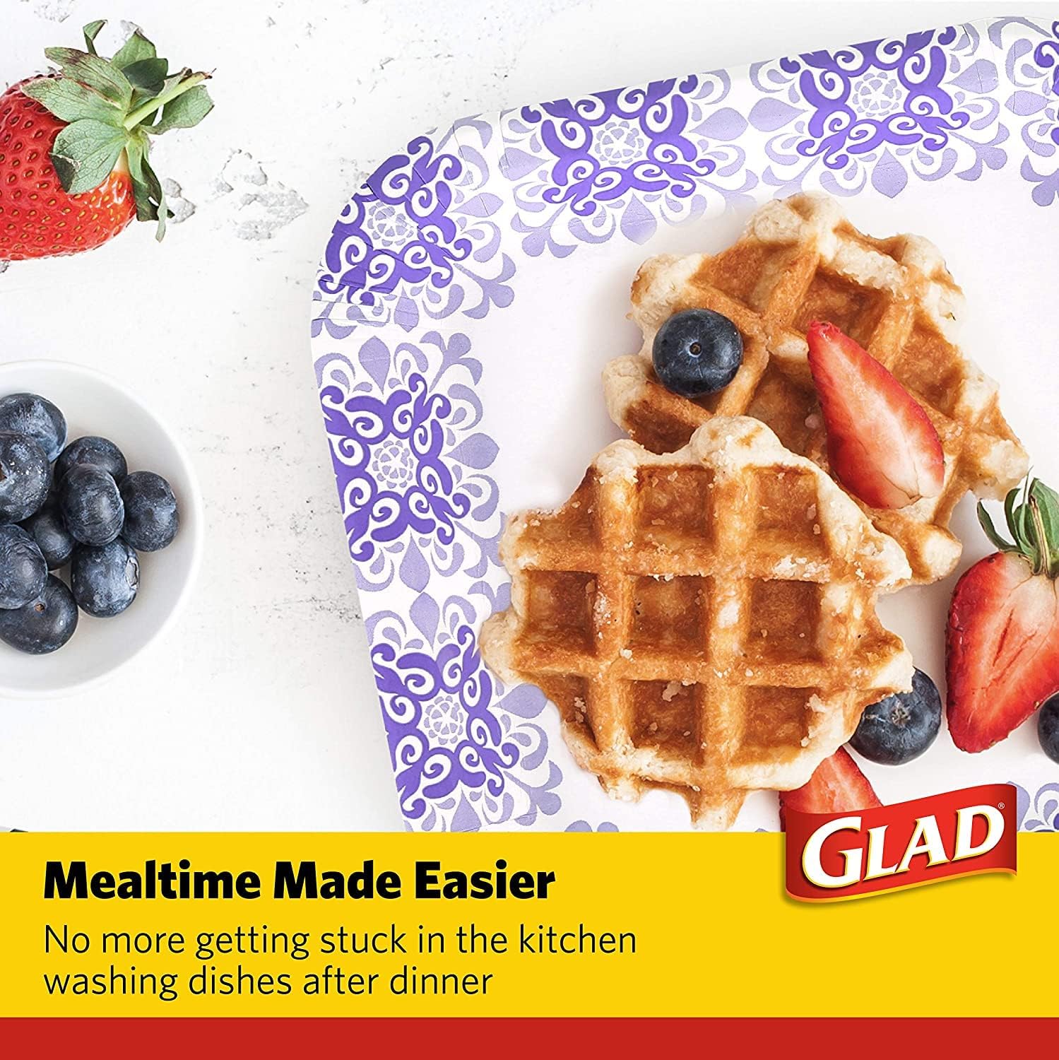 Glad Square Disposable Paper Plates for All Occasions | Soak Proof, Cut Proof, Microwaveable Heavy Duty Disposable Plates | 8.5