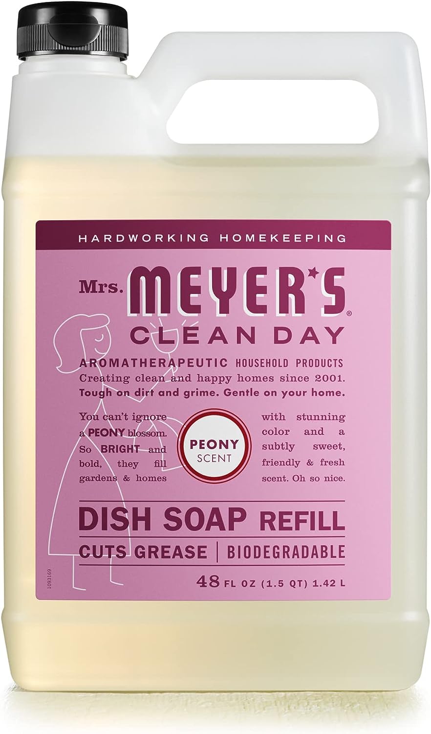 MRS. MEYER'S CLEAN DAY Liquid Dish Soap Refill, Biodegradable Formula, Honeysuckle, 48 fl. oz