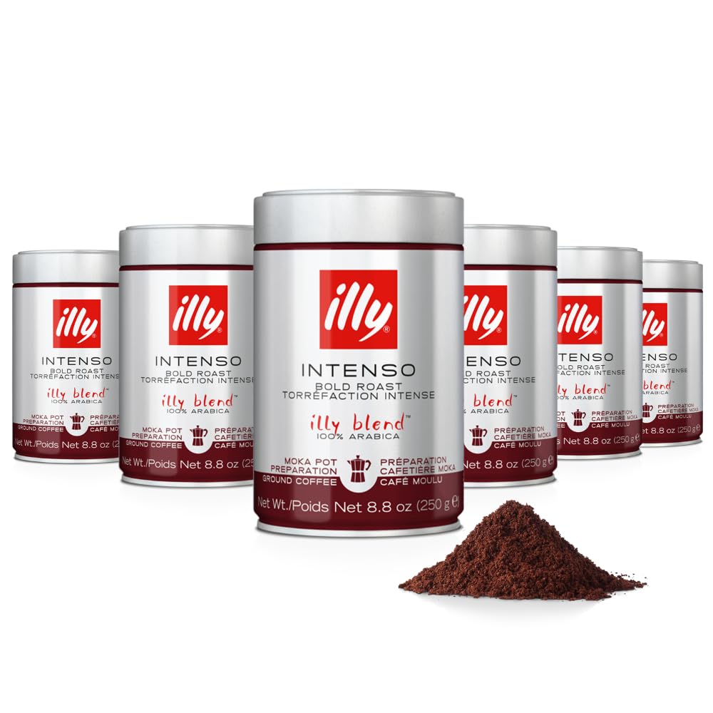 illy Classico Espresso Ground Coffee, Medium Roast, Classic Roast with Notes of Chocolate & Caramel, 100% Arabica Coffee, All-Natural, No Preservatives, 8.8 oz, Ground for Espresso Machines