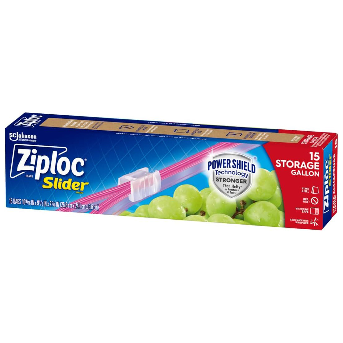 Ziploc Gallon Food Storage Slider Bags, Power Shield Technology for More Durability, 104 Bags Total