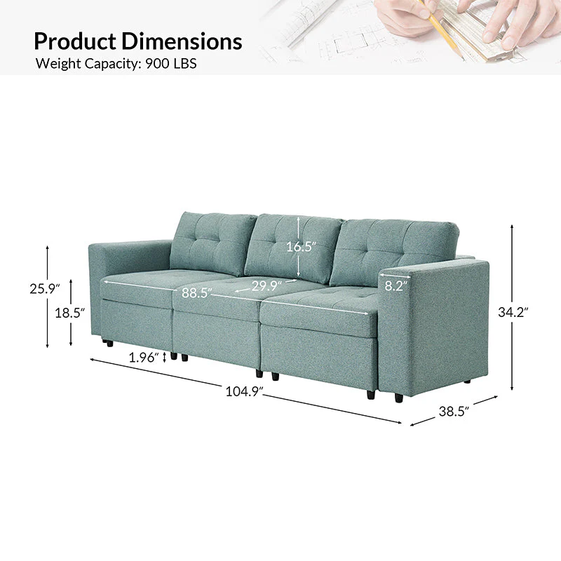 Raquel Sectional Three-Seat Storage Wide Armrests Sofa