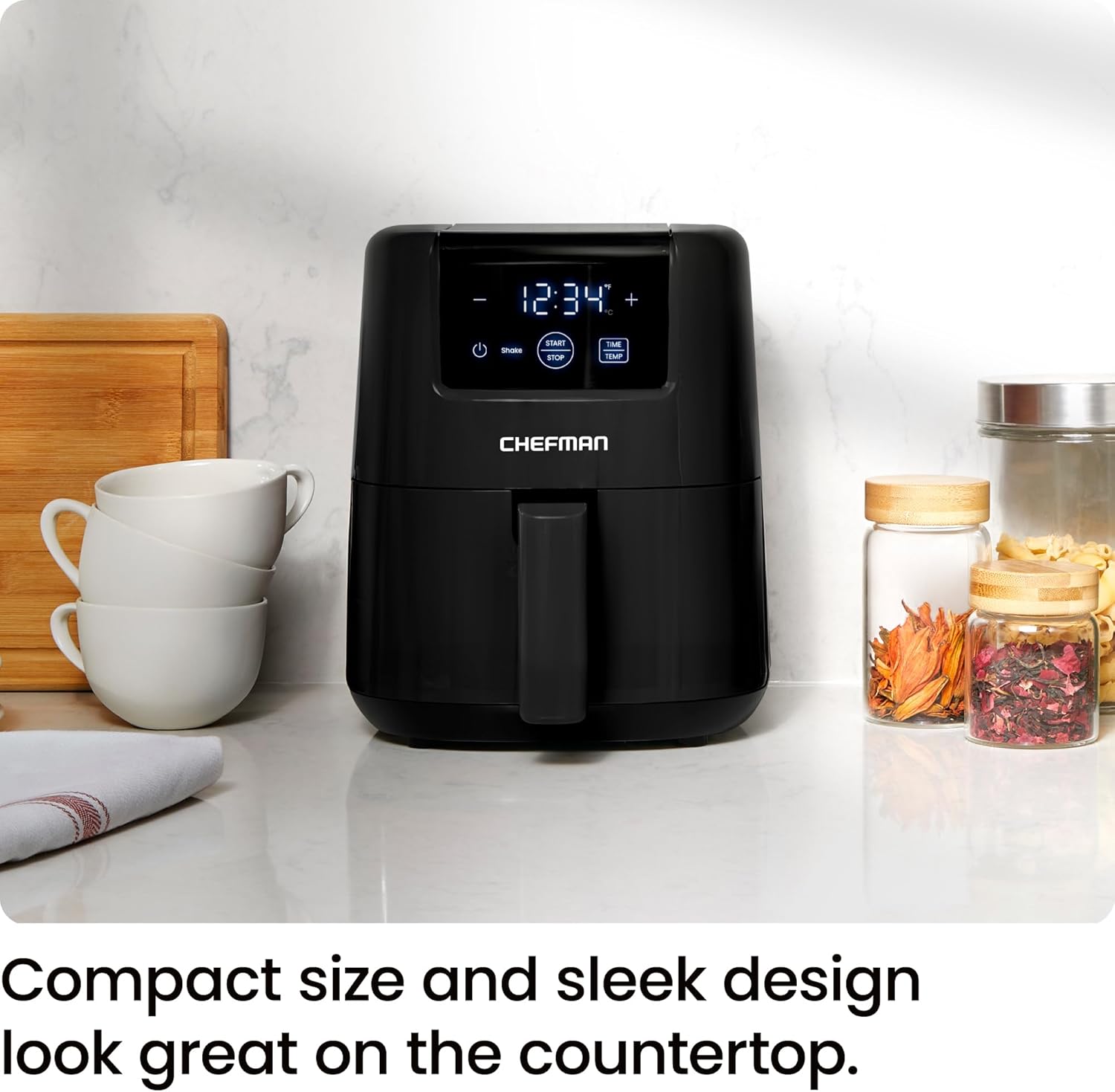 CHEFMAN 2 Qt Mini Air Fryer – Digital Space-Saving Compact Air Fryer with Nonstick and Dishwasher Safe Basket, Quick & Easy Meals in Minutes, Features Digital Timer and Shake Reminder – Grey