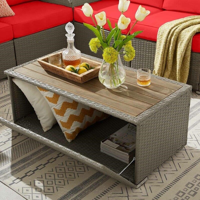 Aaleena Wicker/Rattan 6 - Person Seating Group with Cushions