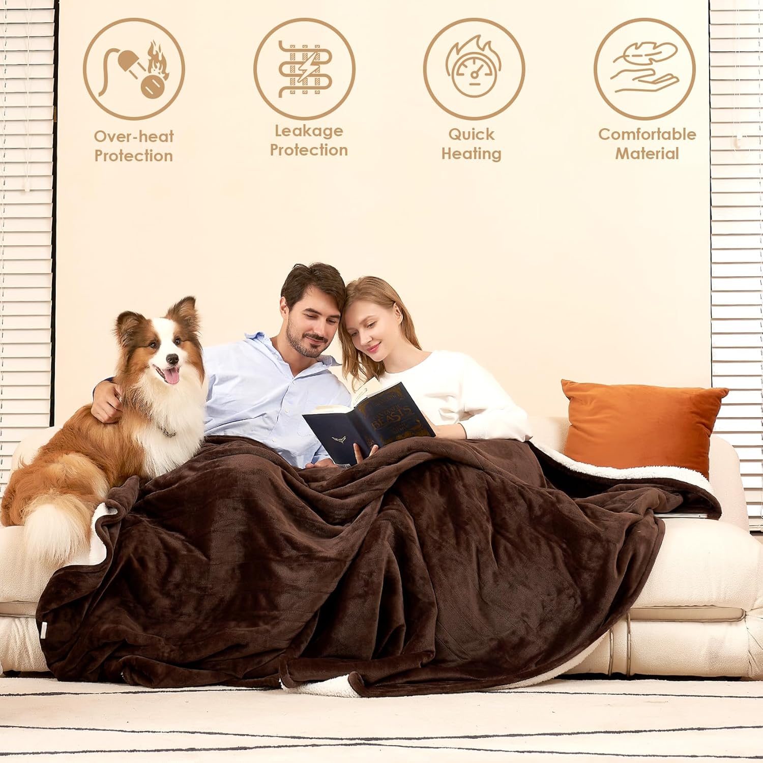 EHEYCIGA Heated Blanket Electric Blanket Throw - Heating Blanket with 9 Heating Levels & 10 Hours Auto Off, Soft Cozy Sherpa Washable Blanket with Fast Heating, 50 x 60 Inches