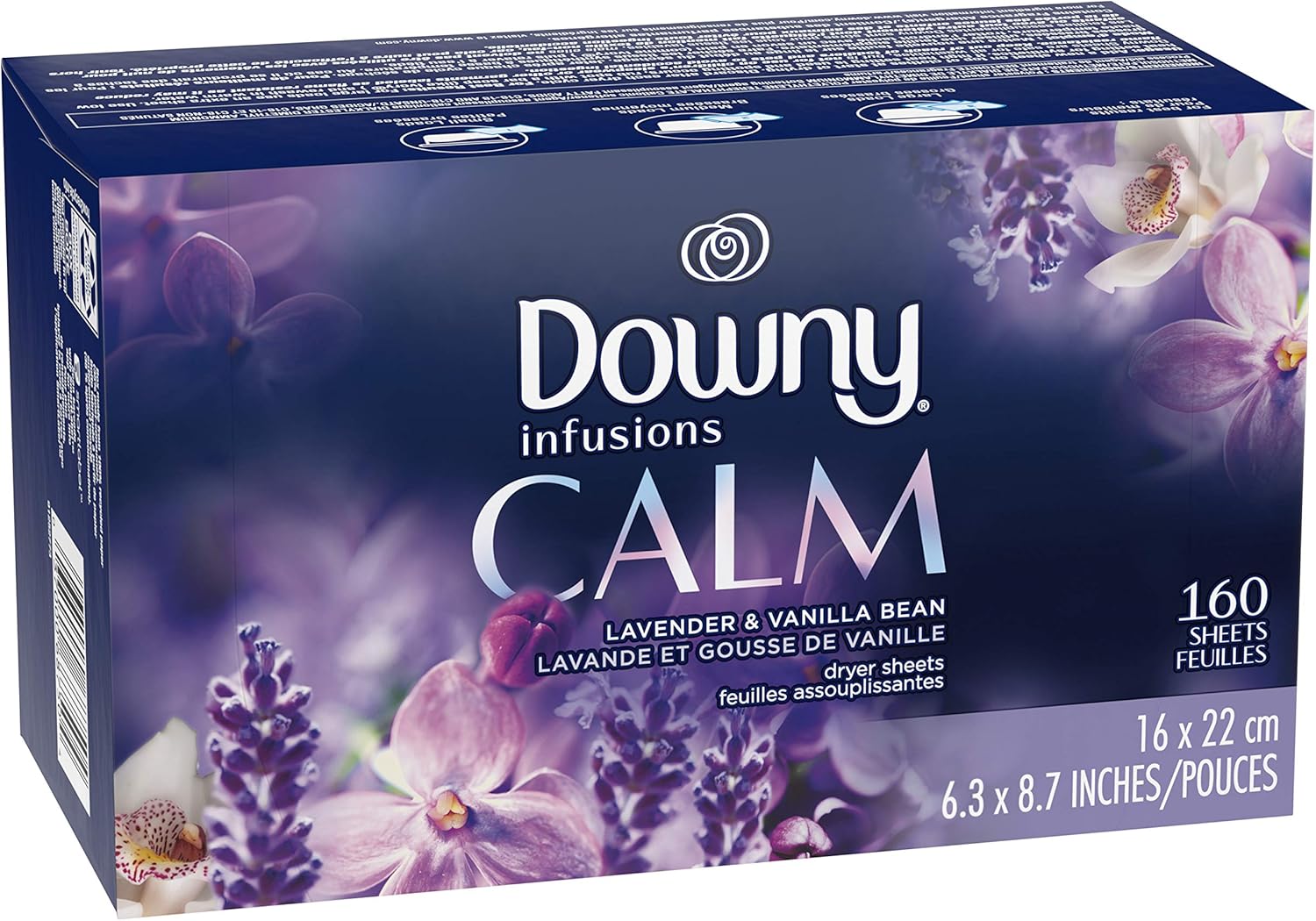 Downy Infusions Mega Dryer Sheets, Laundry Fabric Softener, CALM, Lavender and Vanilla Bean, 180 Count (3 box of 60 sheets)