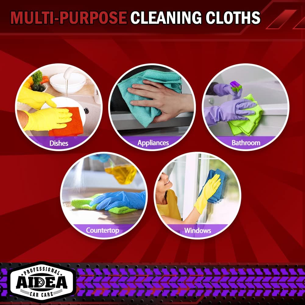 AIDEA Microfiber Cleaning Cloths-50PK, Microfiber Towels for Cars, Premium All-Purpose Car Cloth, Dusting Cloth Cleaning Rags, Absorbent Microfiber Cloth for SUVs, House, Kitchen, Window-12×12