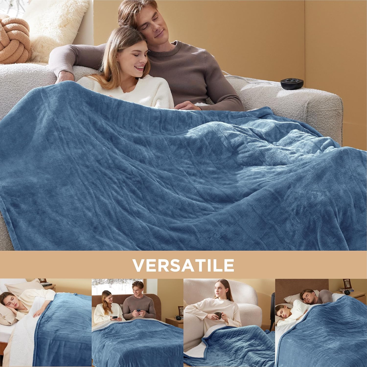 Bedsure Heated Blanket Electric Throw - Soft Flannel Electric Blanket, Heating Blanket with 4 Time Settings & 6 Heat Settings, Warm Blanket Gift for Grandma (50x60 inches, Grey)