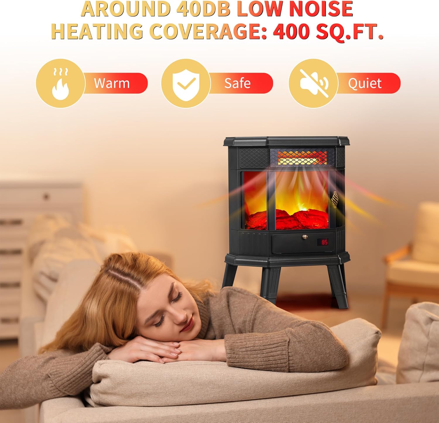 RealSmart Electric Fireplace Heater 22 in Freestanding Fireplace Stove Infrared Fireplace with 3D Flame Effect Remoted Control, Timer, Overheating Protection (Gray)