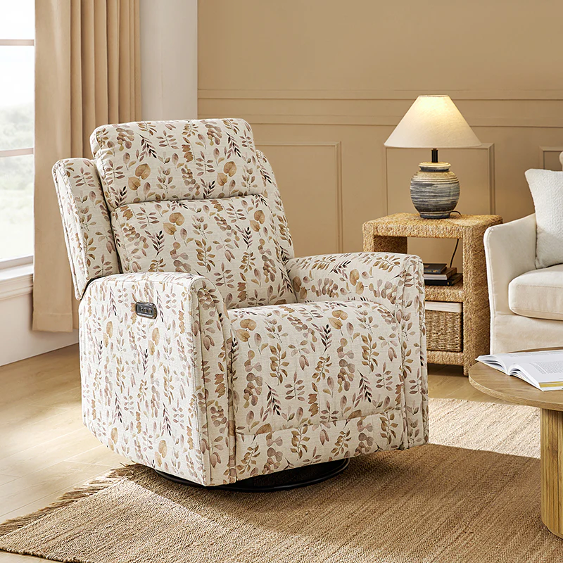 Alois Large Floral Swivel And Rocker Power Recliner With Adjustable Headrest