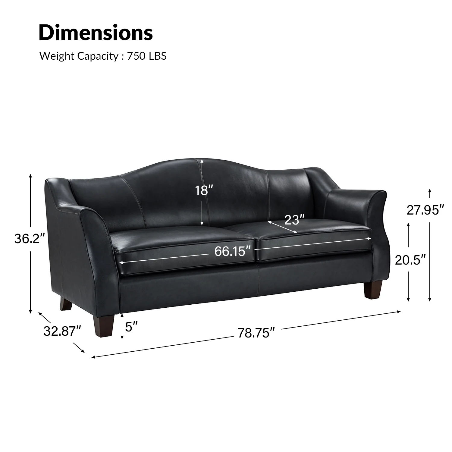 Hugo Traditional Style Curved Genuine Leather Elegant Sofa