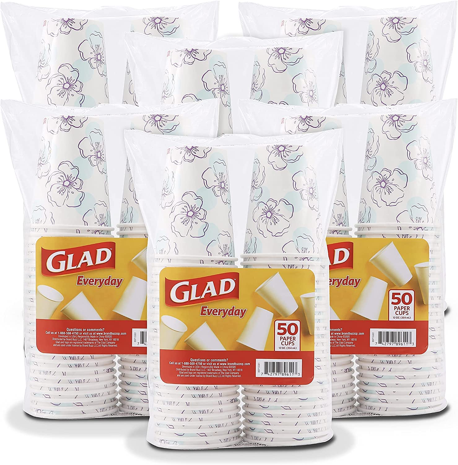 Glad Round Disposable Paper Plates 10 in, Blue Flower|Soak Proof, Cut Proof, Microwave Safe Heavy Duty Paper Plates For Parties|50 Count Bulk Paper Plates 10 Inch