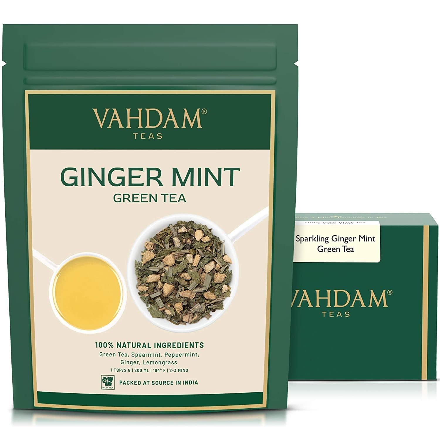 VAHDAM, Organic Turmeric Ginger Herbal Tea Bags (100 Pyramid Tea Bags) Caffeine Free, Non GMO, Gluten Free | 100% Pure Herbal Blend - Savory & Spicy | Plant-Based Tea Bags | Resealable Ziplock Pouch