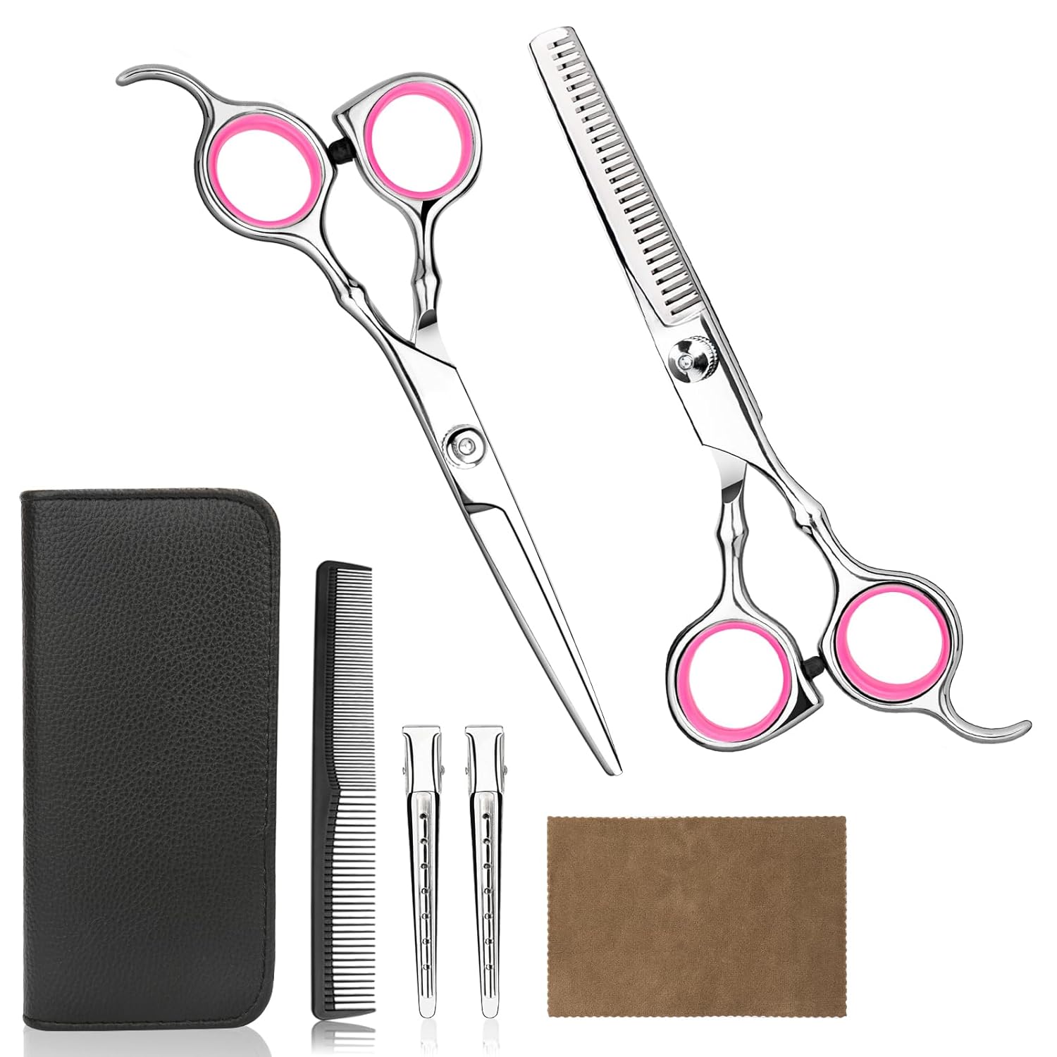 Hair Cutting Scissors Professional Home Haircutting Barber/Salon Thinning Shears Kit with Comb and Case for Men/Women (Silver)