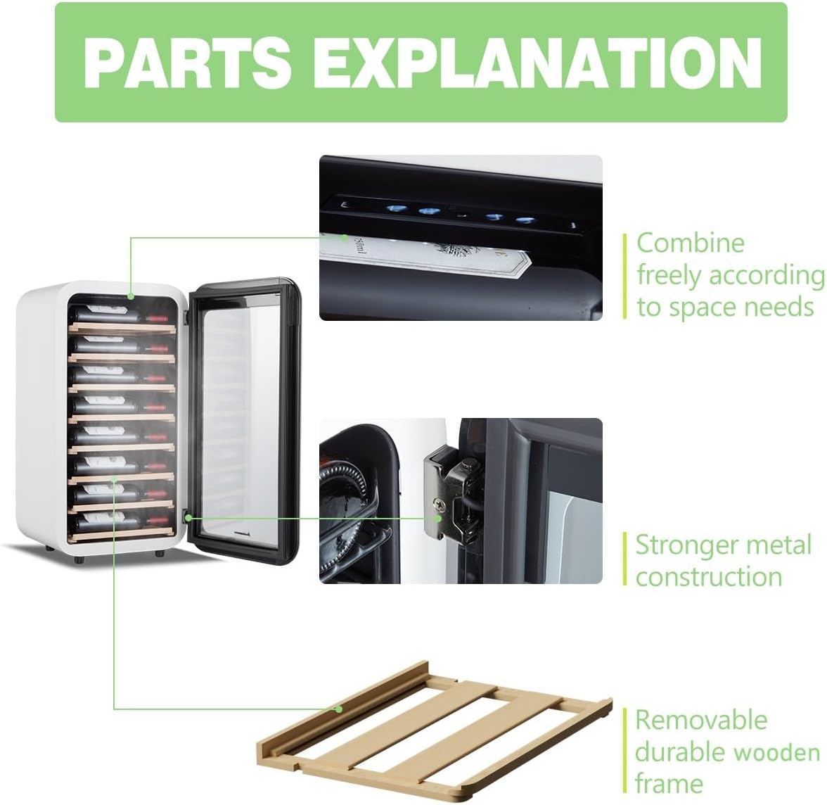 Kalamera 24 inch Wine Cooler, 46 Bottle - Dual Zone Built-in or Freestanding Fridge with Stainless Steel Reversible Glass Door, for Home, Kitchen, or Office.